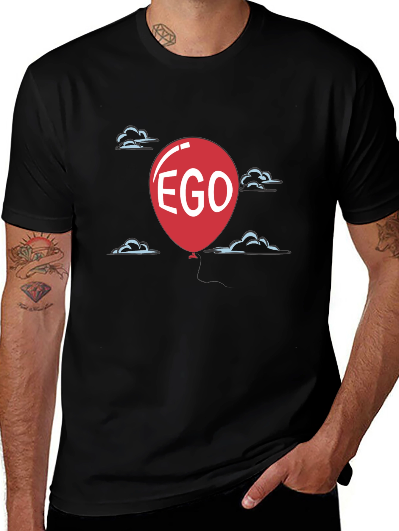 Variant 16 of Ego Balloon T-Shirt - Mens Black Cotton Graphic Tee