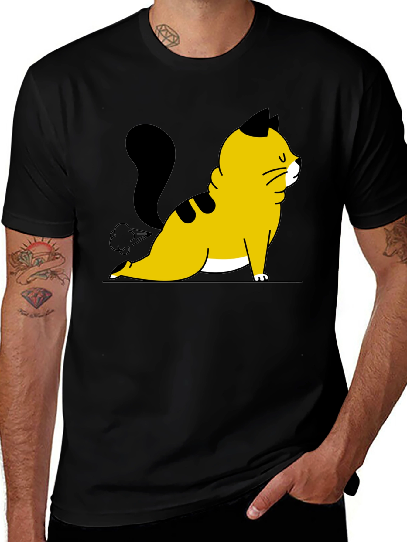 Variant 7 of Funny Cat Yoga Fart T-Shirt - Black