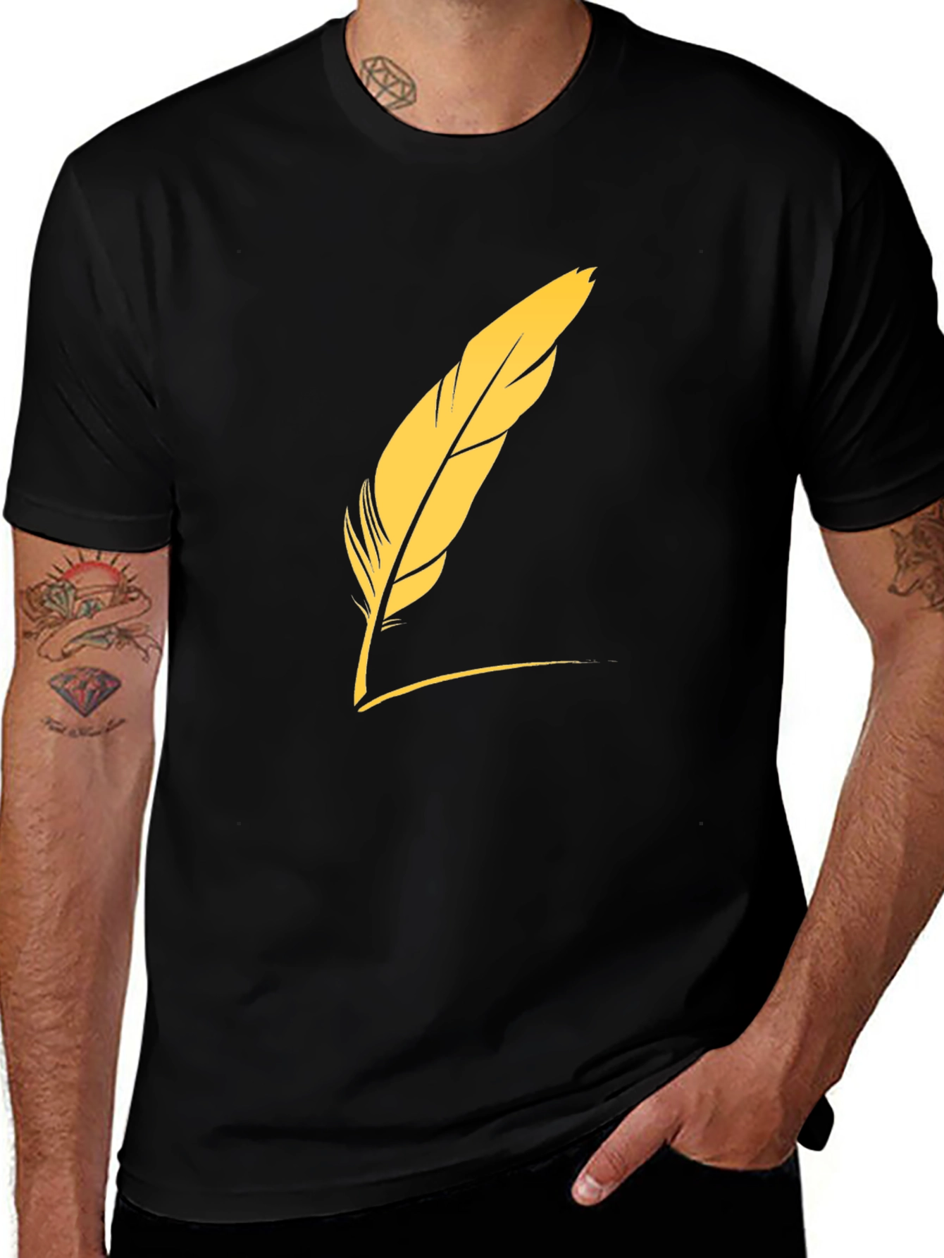 Variant 11 of Men's Black T-Shirt with Feather Graphic