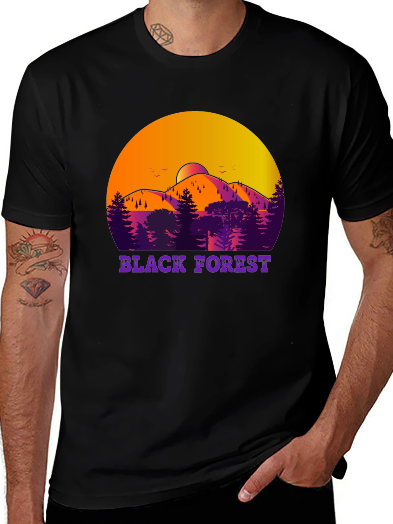 Variant 16 of Black Forest T-Shirt - Mountain Scene Design