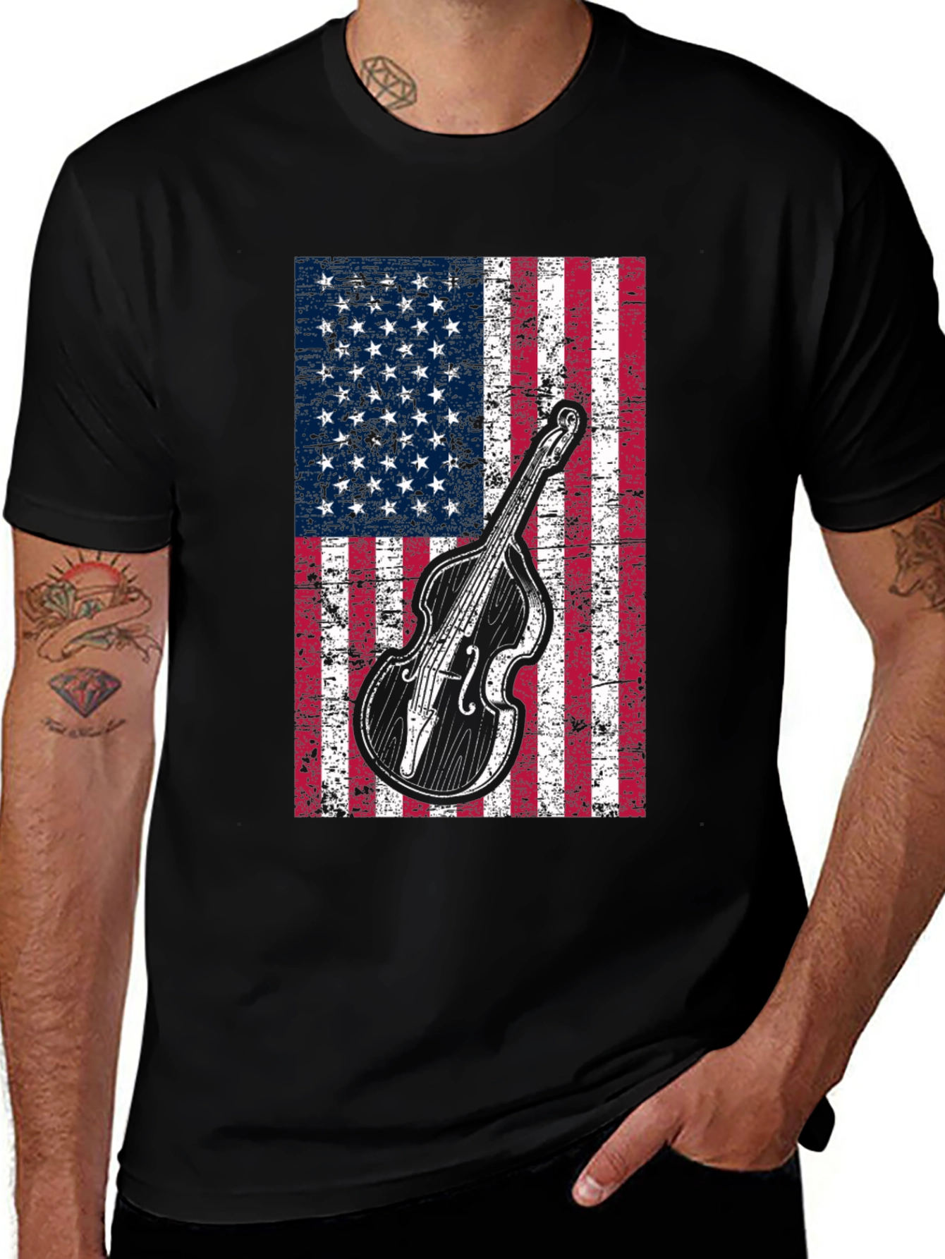 Variant 9 of American Flag Bass Guitar Graphic T-Shirt