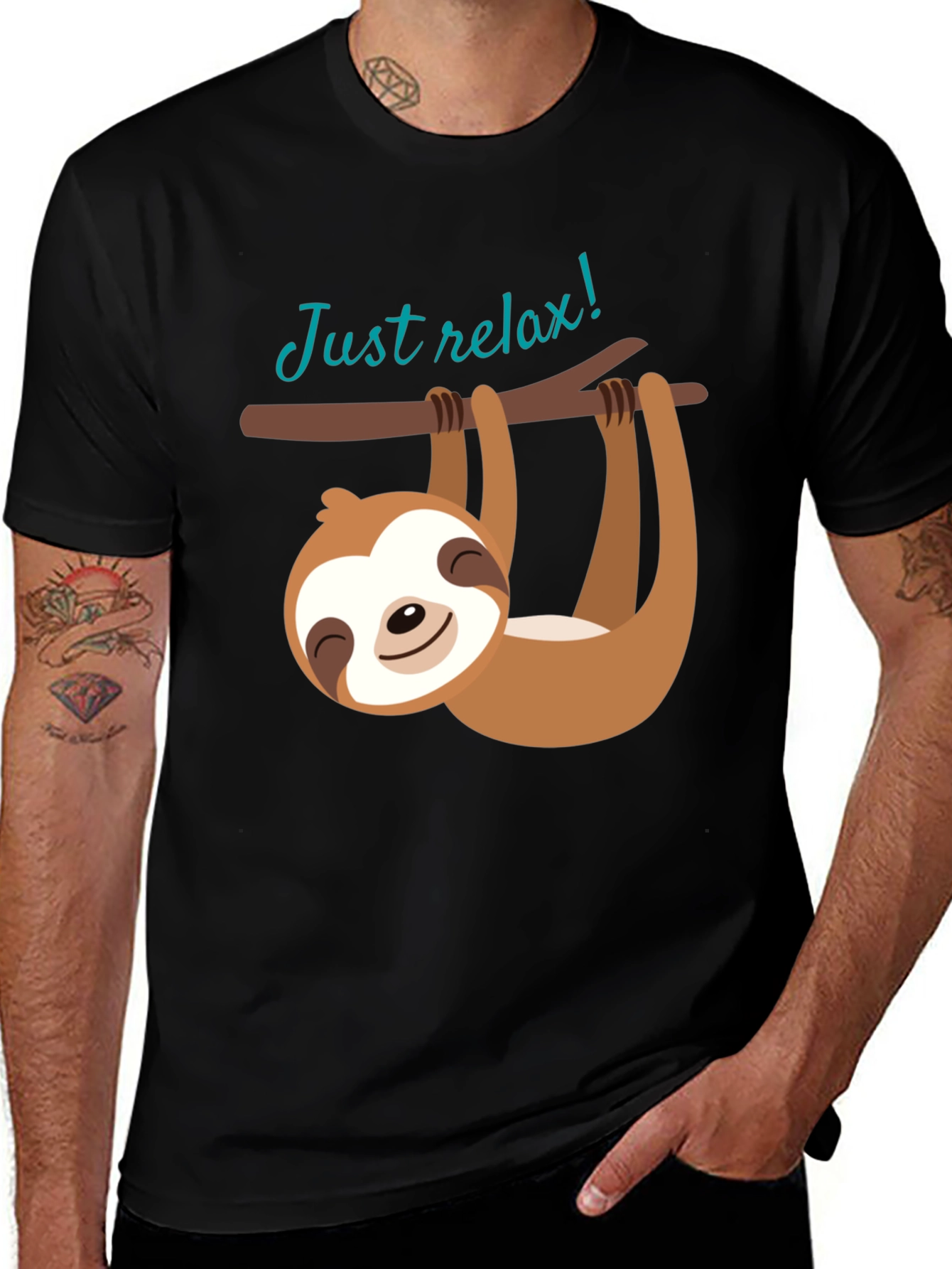 Variant 15 of Just Relax Sloth Graphic Tee - Black