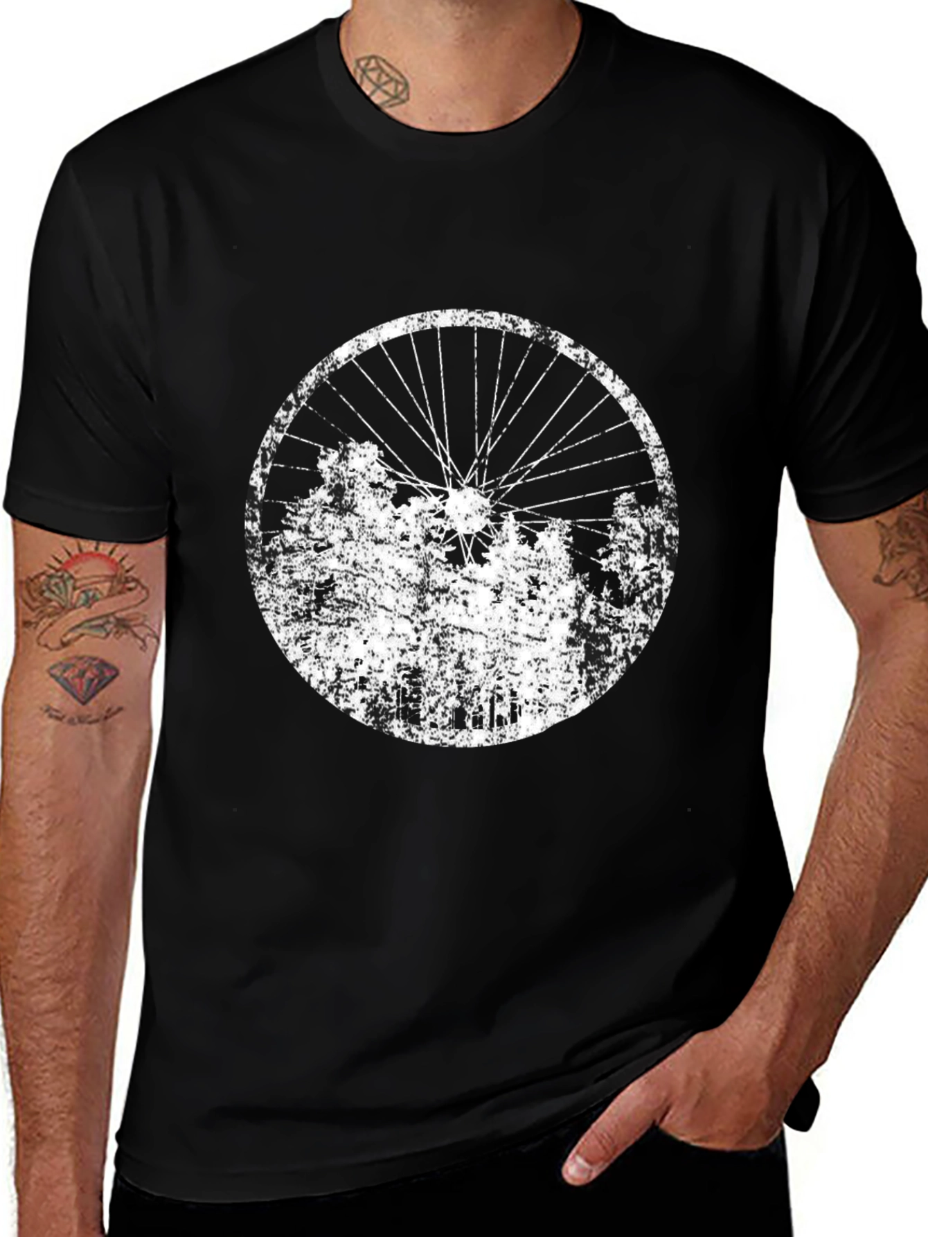 Variant 27 of Distressed Bike Wheel Graphic Tee - Black