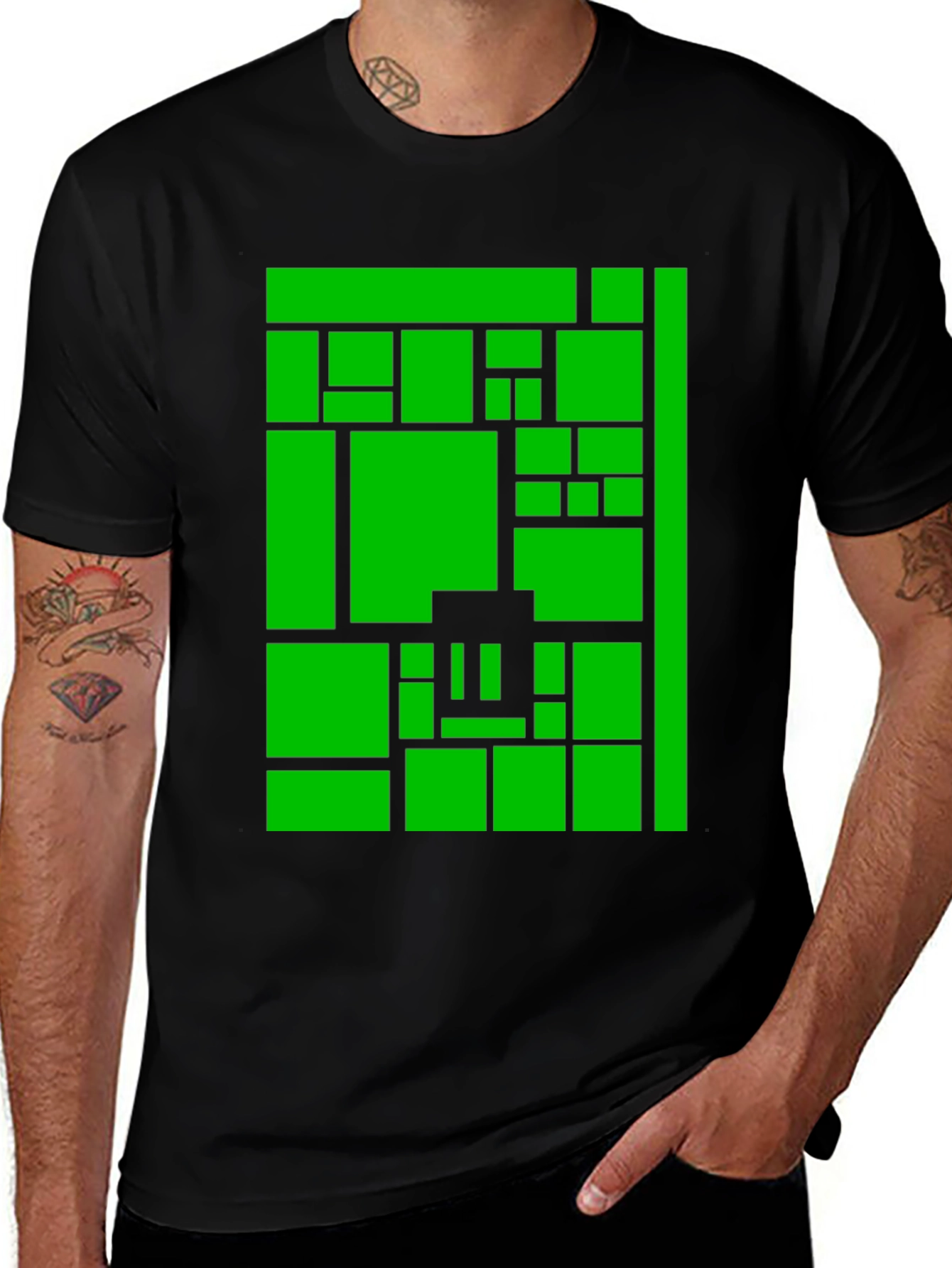 Variant 4 of Geometric Grid Green Graphic Tee