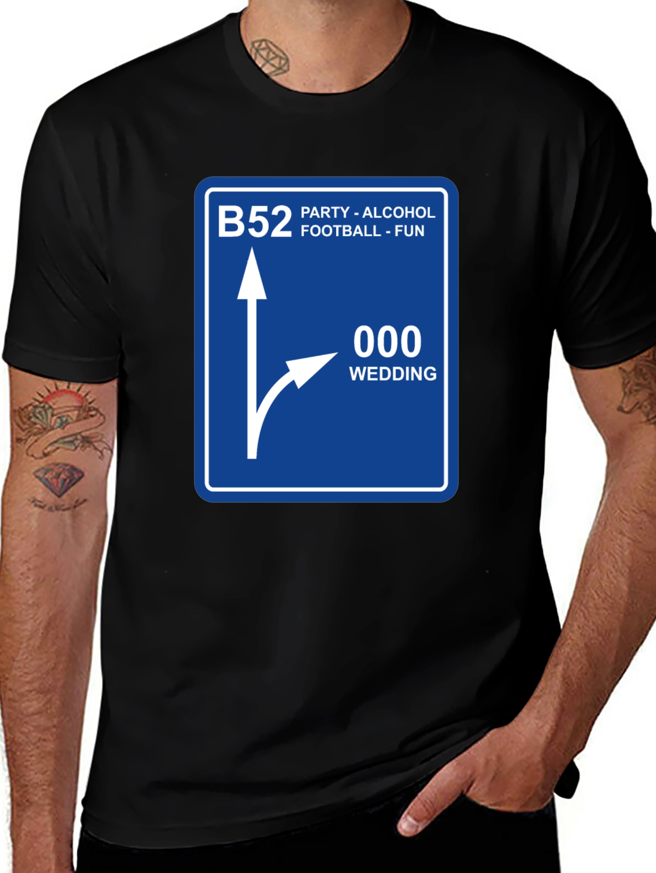Variant 7 of Funny Route Sign T-Shirt - B52 Party, 000 Wedding