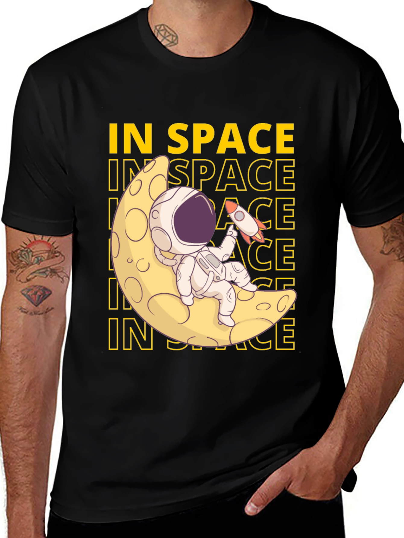 Variant 24 of In Space Astronaut Graphic Tee - Black Cotton Blend