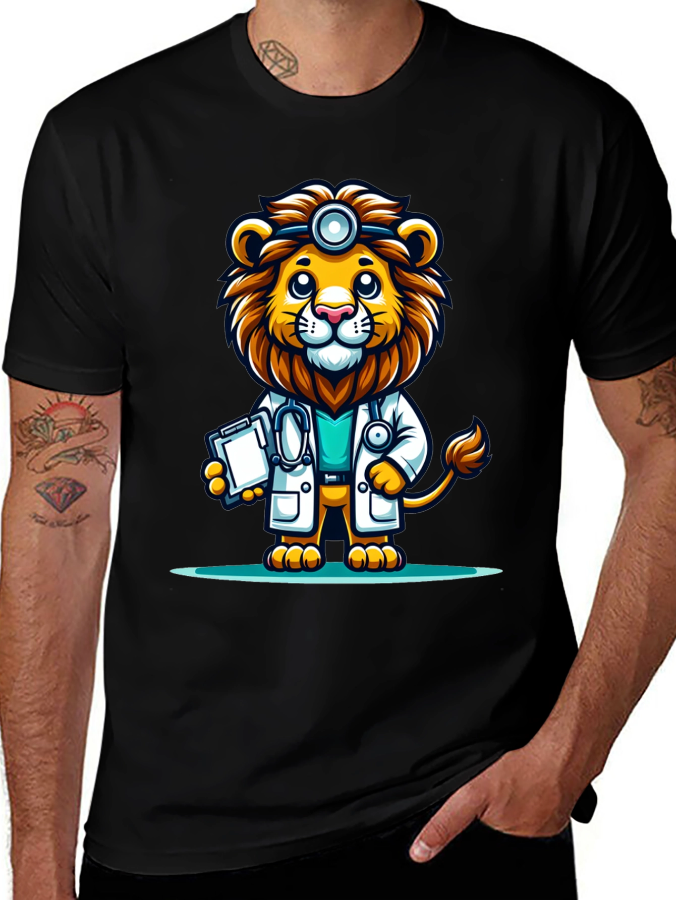Variant 15 of Lion Doctor Graphic Tee - Cute Cartoon Animal T-Shirt