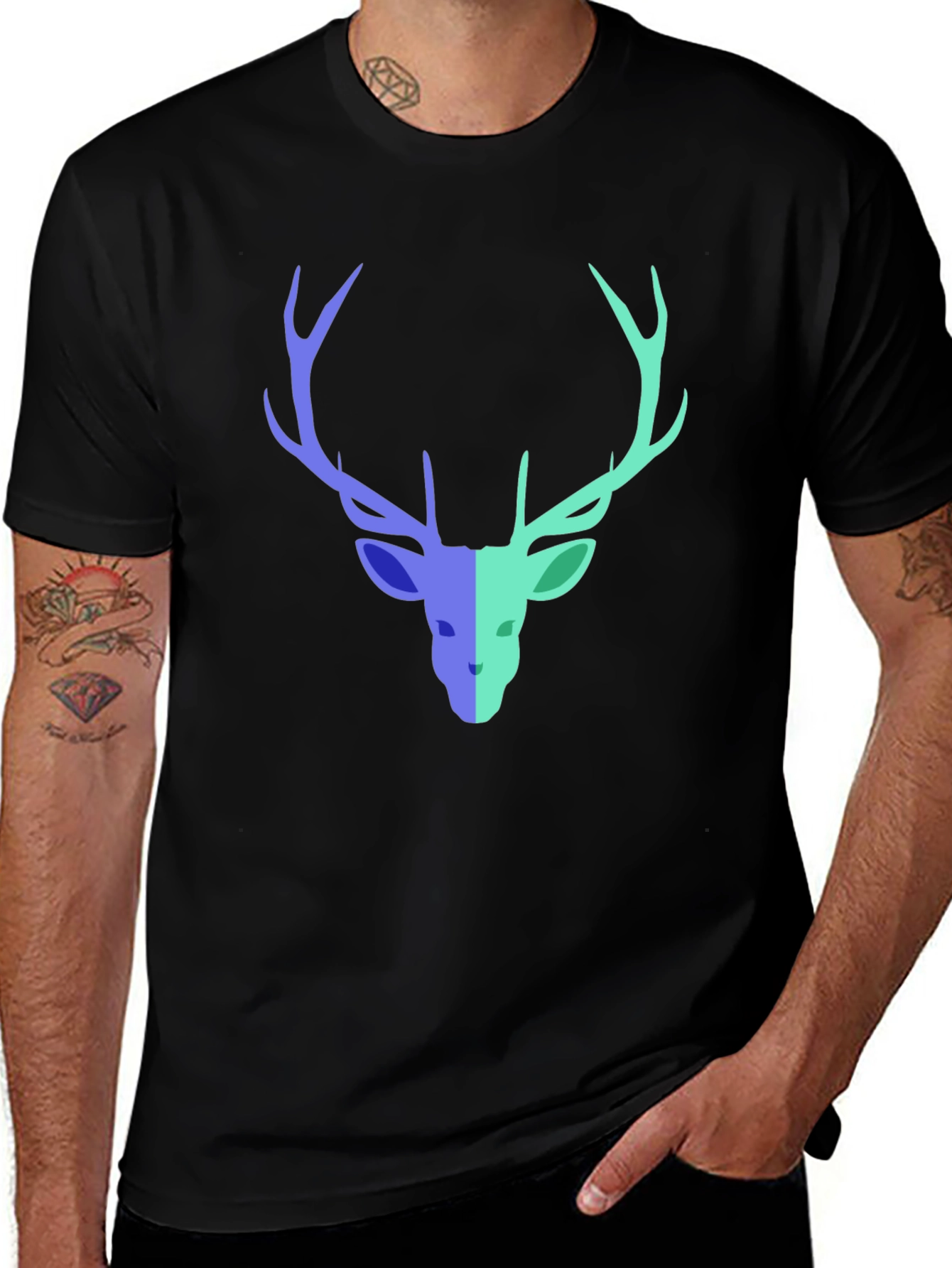 Variant 22 of Stag Graphic Tee - Modern Deer Design Black T-Shirt