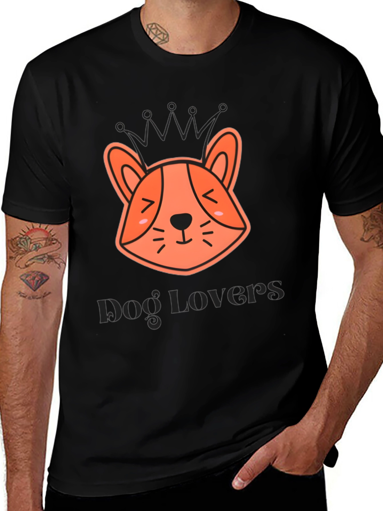 Variant 13 of Dog Lovers T-Shirt Cute Corgi with Crown Black Tee