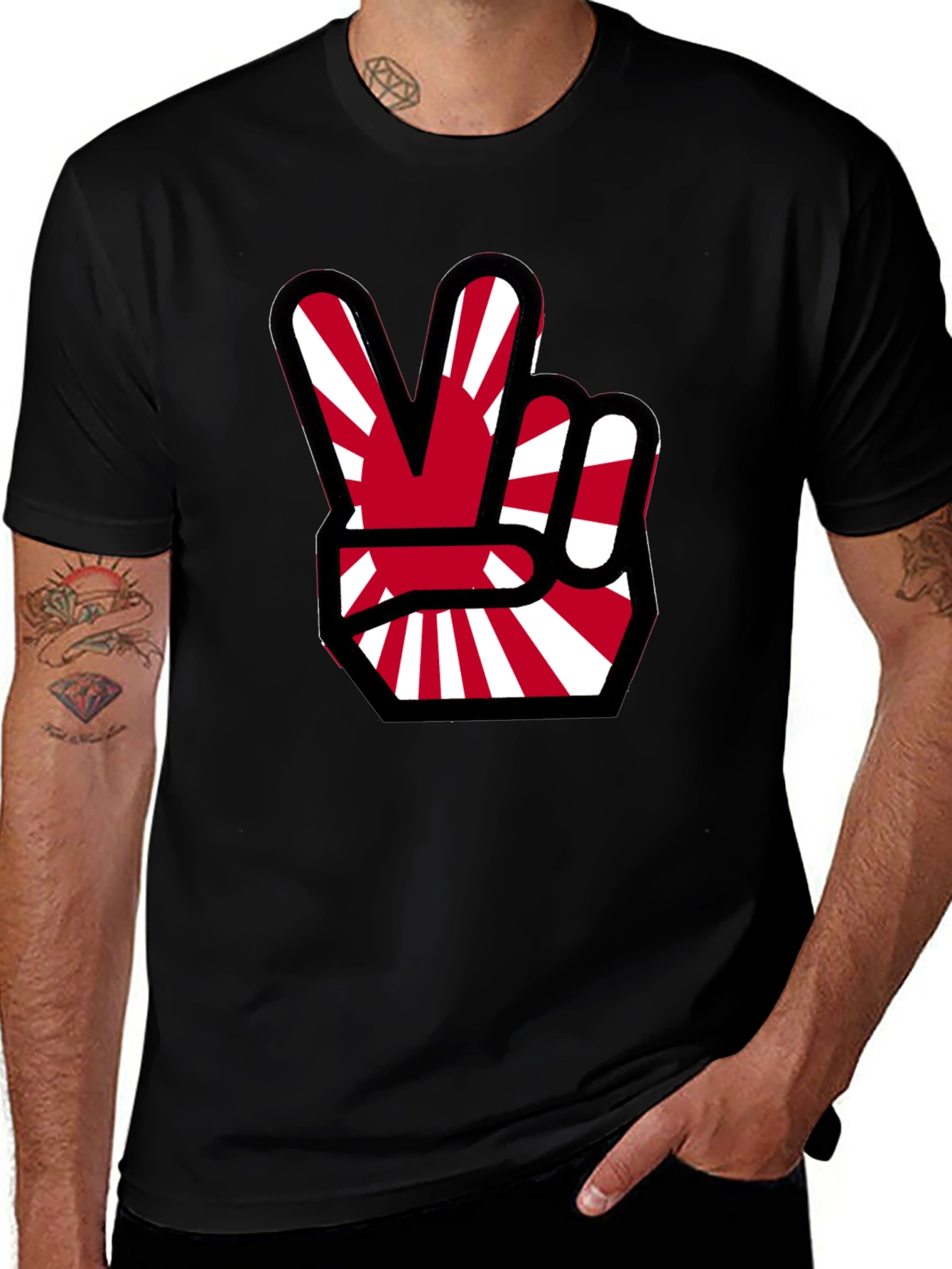 Variant 22 of Japanese Flag Peace Sign Black T-Shirt