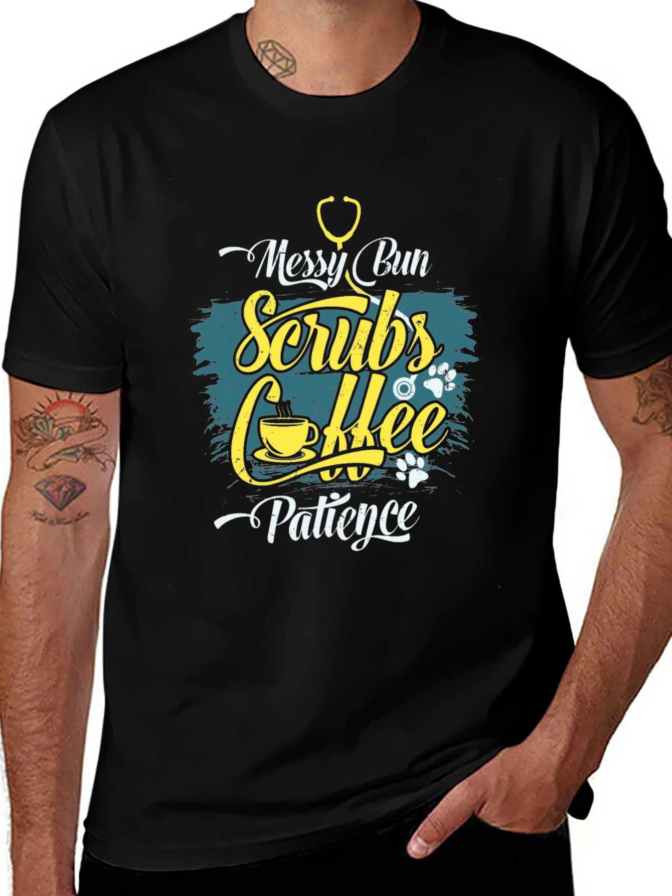 Variant 12 of Messy Bun Scrubs Coffee Patience Graphic Tee