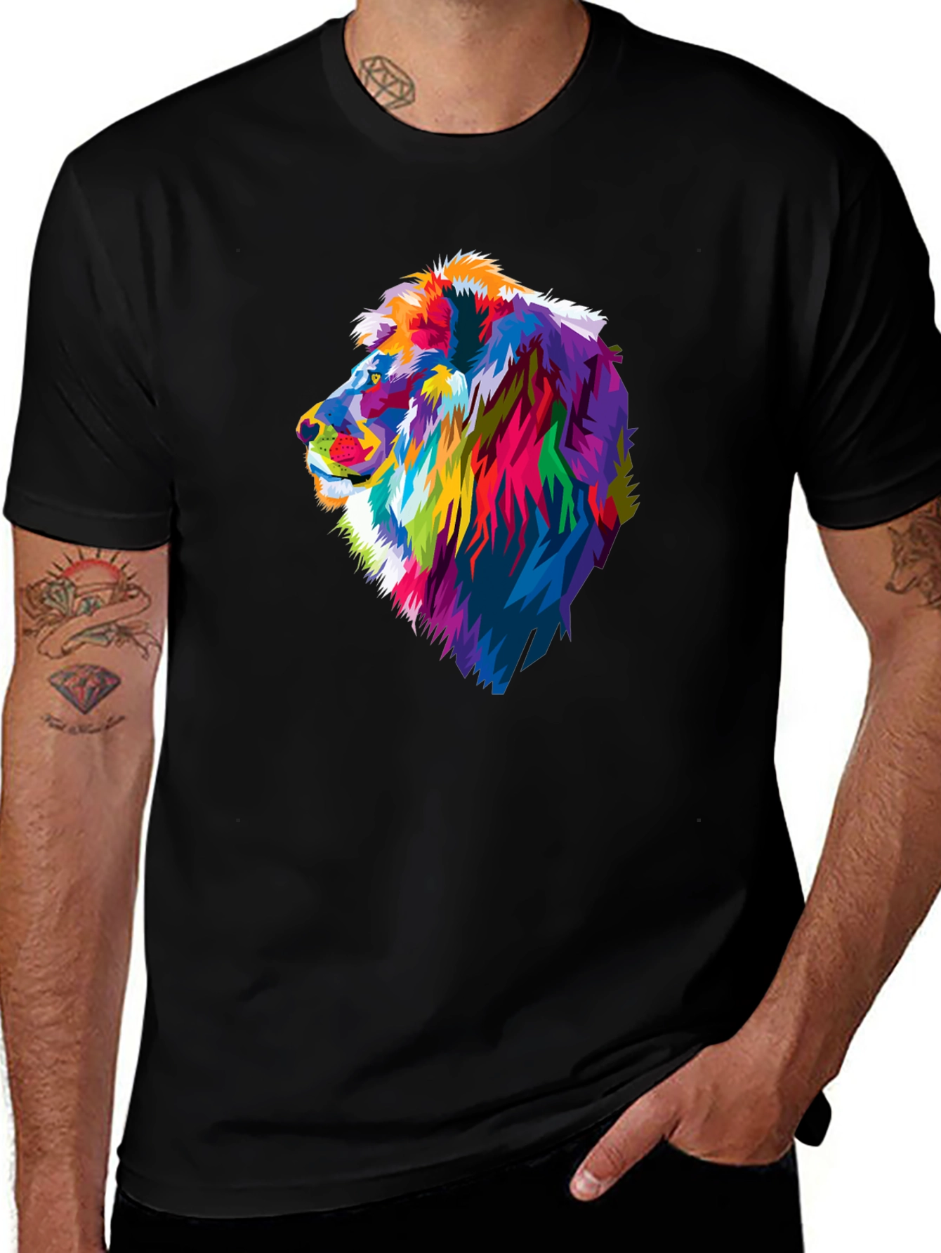 Variant 30 of Colorful Lion Graphic Print Black T-Shirt