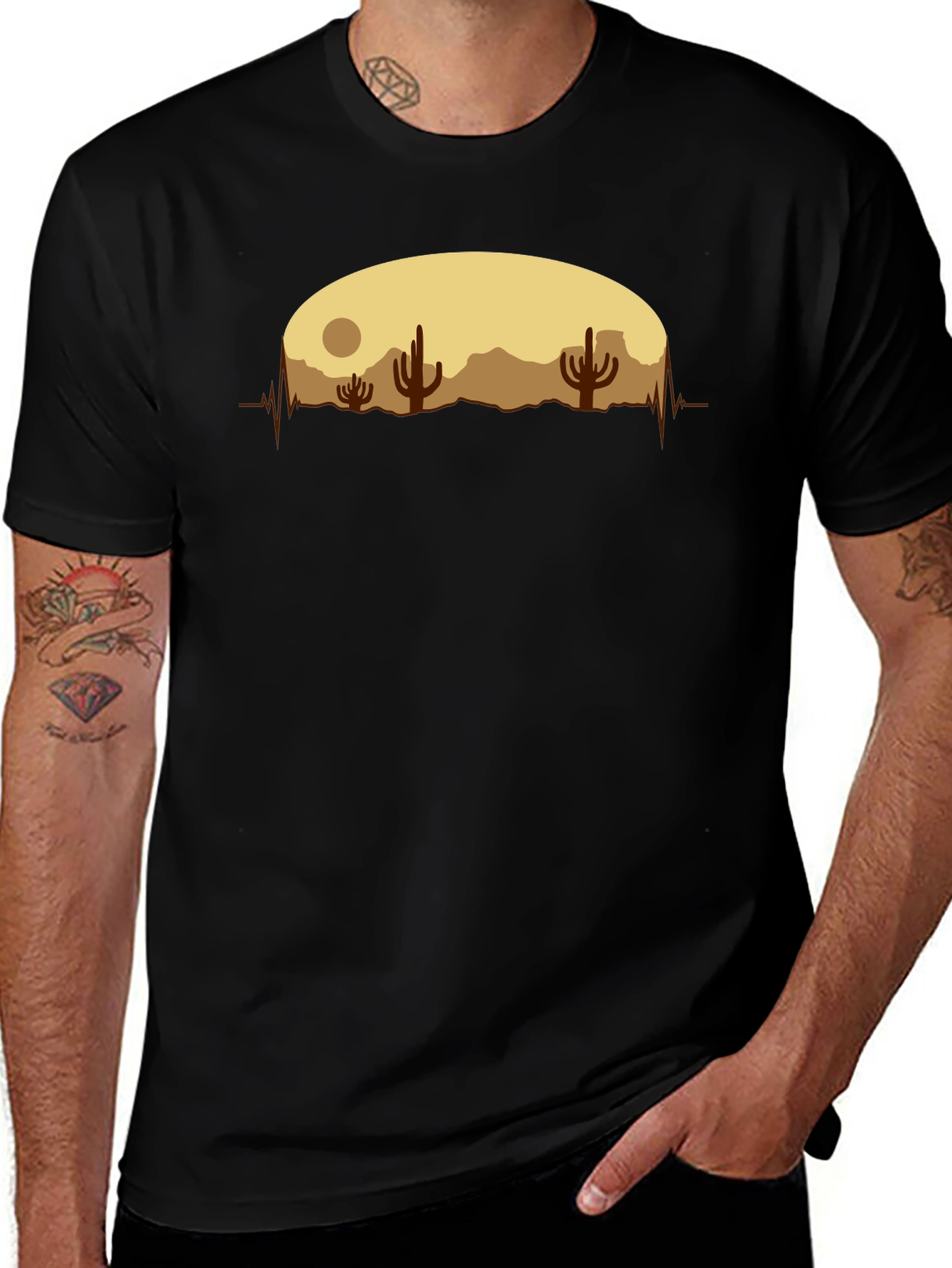 Variant 13 of Desert Cactus Heartbeat Graphic T-Shirt - Black