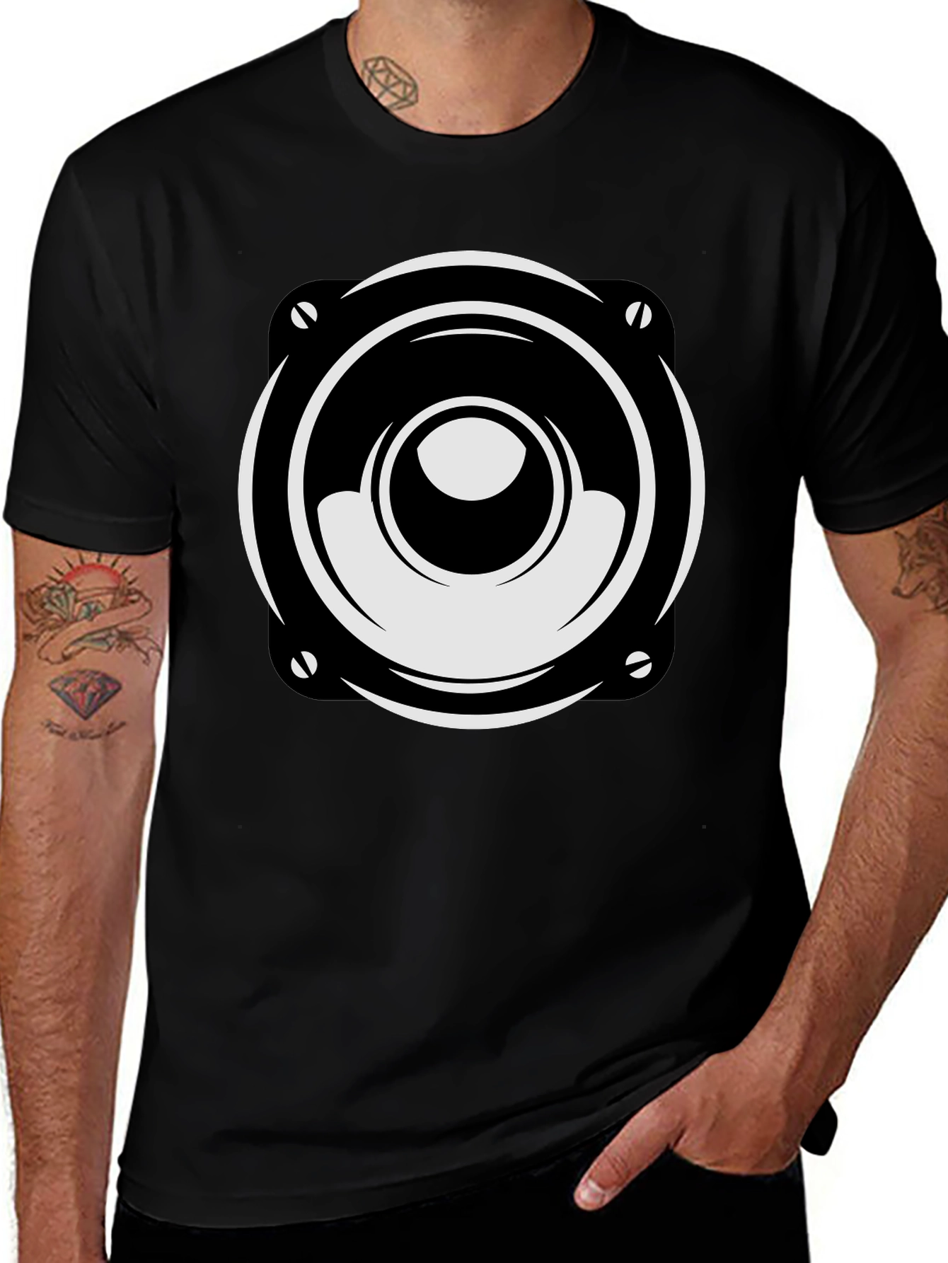 Variant 25 of Speaker Graphic T-Shirt - Black Cotton Tee