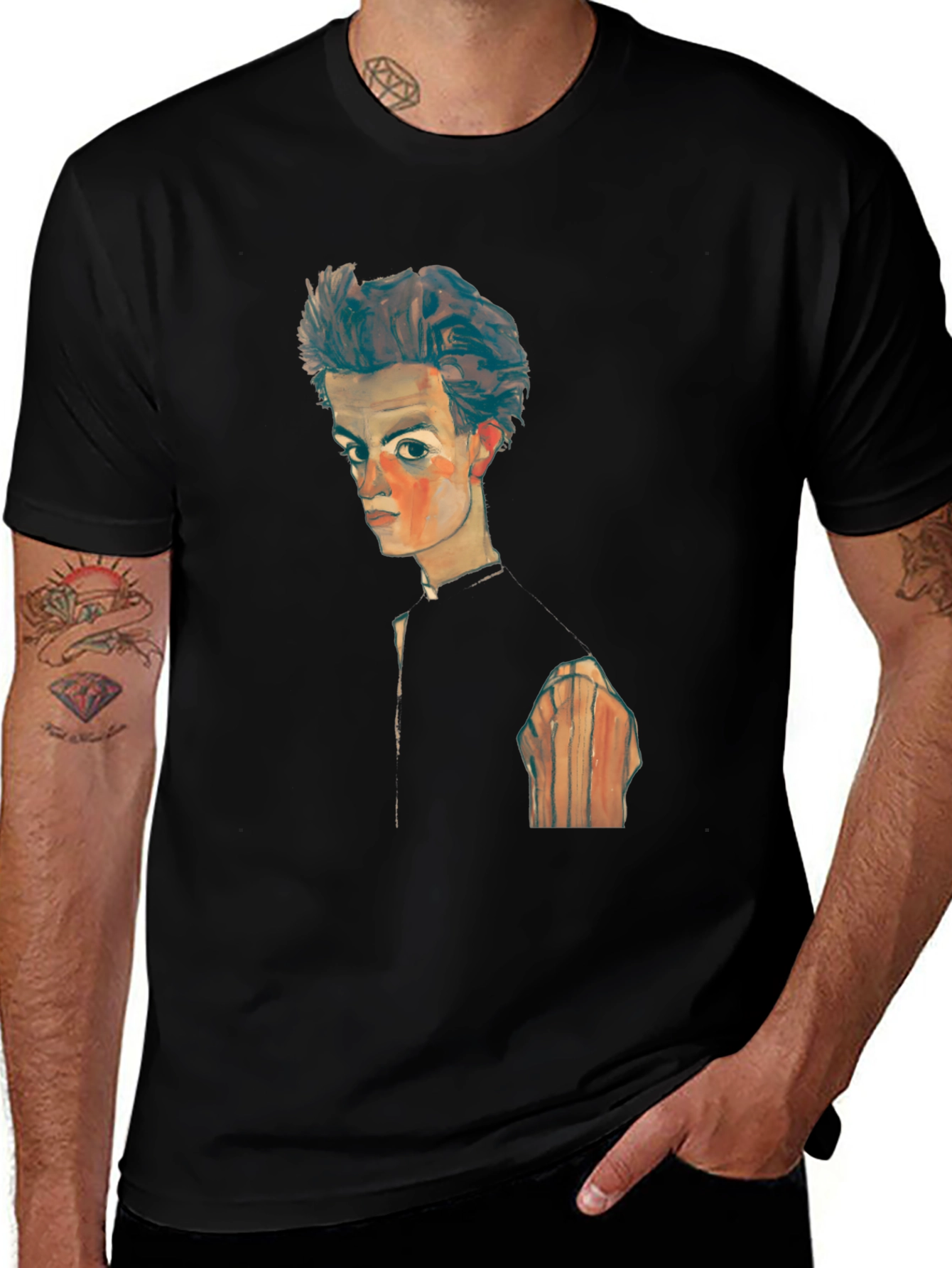 Variant 27 of Abstract Portrait Tee - Artistic Men's Black T-Shirt