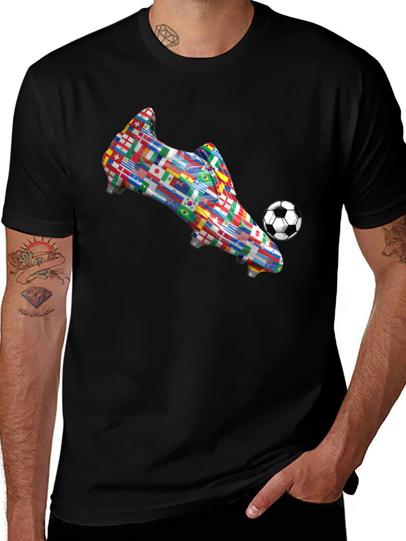 Variant 4 of World Flags Soccer Cleat Black T-Shirt