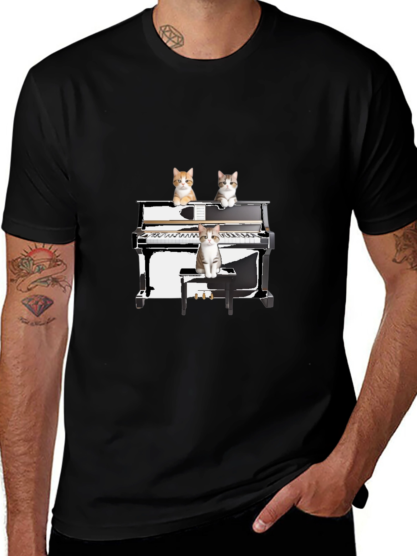 Variant 29 of Cats Playing Piano Graphic Tee - Black