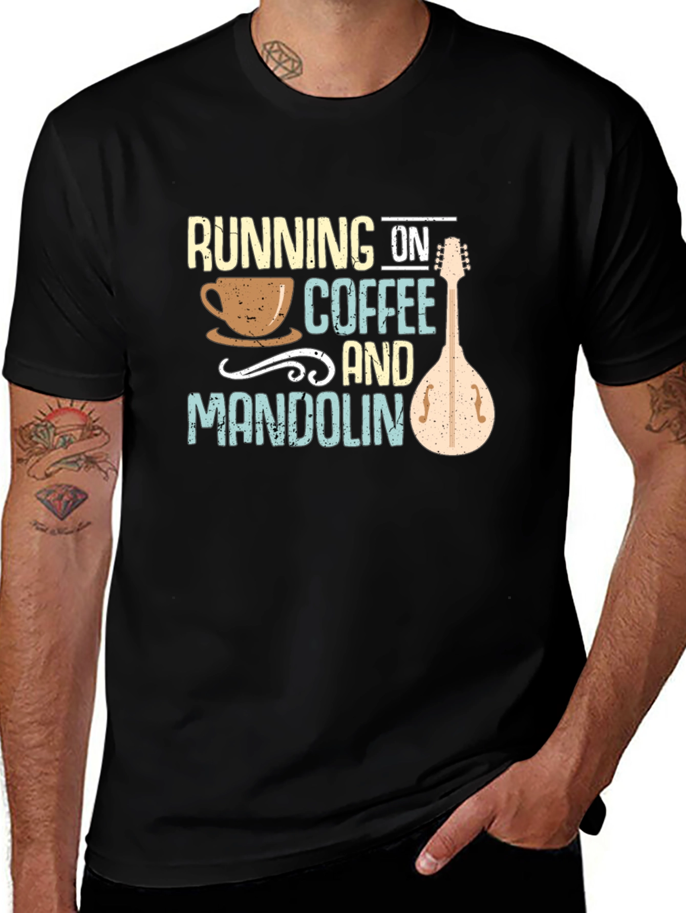 Variant 10 of Running on Coffee and Mandolin Black T-Shirt