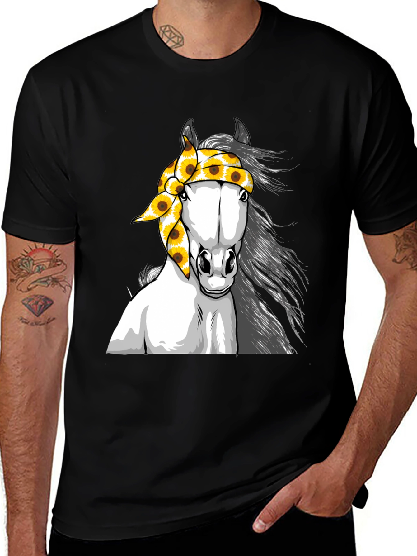 Variant 14 of Horse Sunflower Bandana Graphic Tee