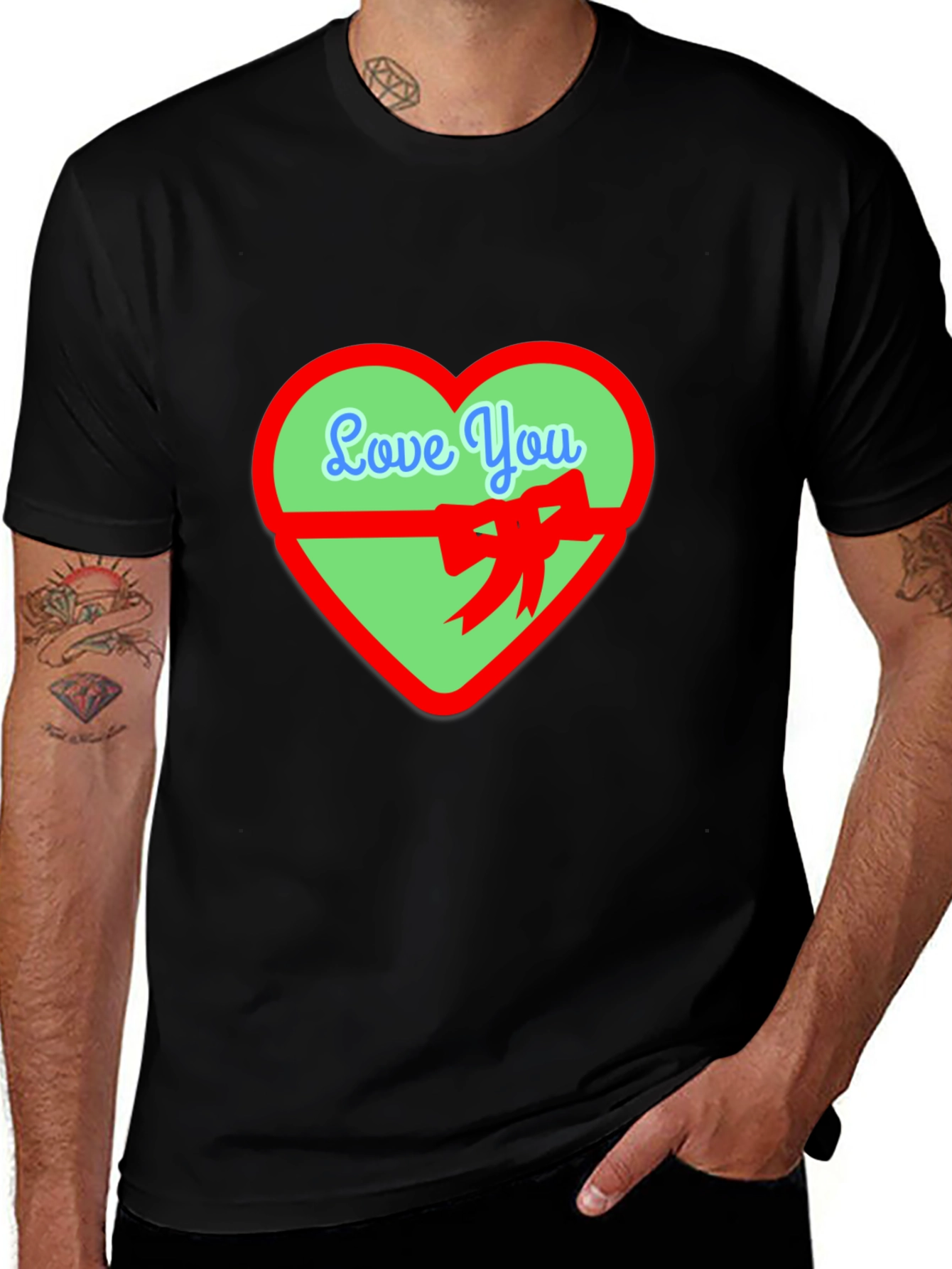 Variant 21 of Love You Heart Graphic Tee - Black Casual Shirt