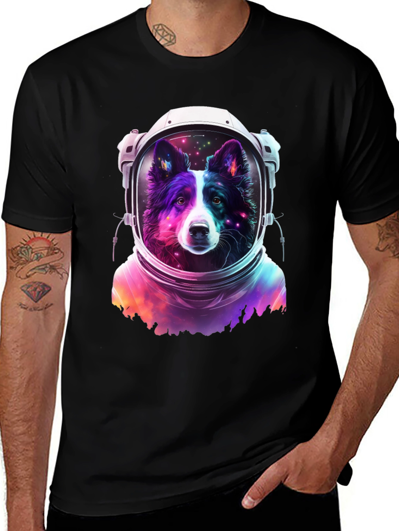 Dog Astronaut Graphic Tee - Black