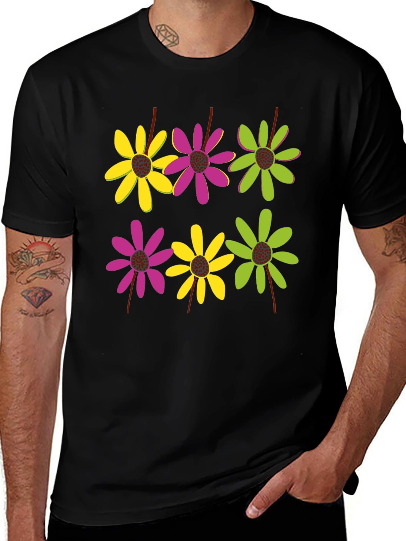 Variant 2 of Floral Pattern Black T-Shirt for Men