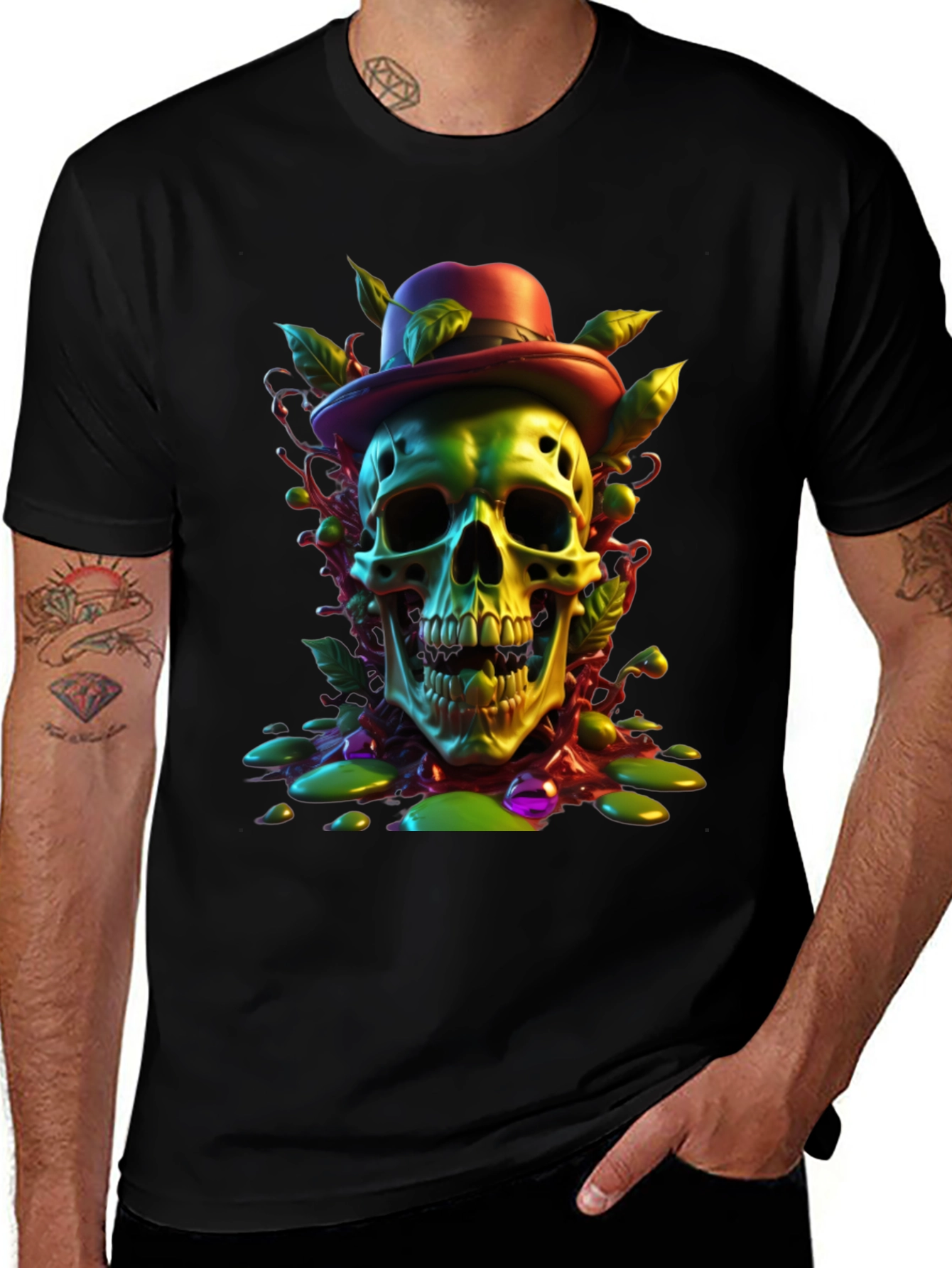 Variant 26 of Skull with Hat Graphic Tee - Unique Design