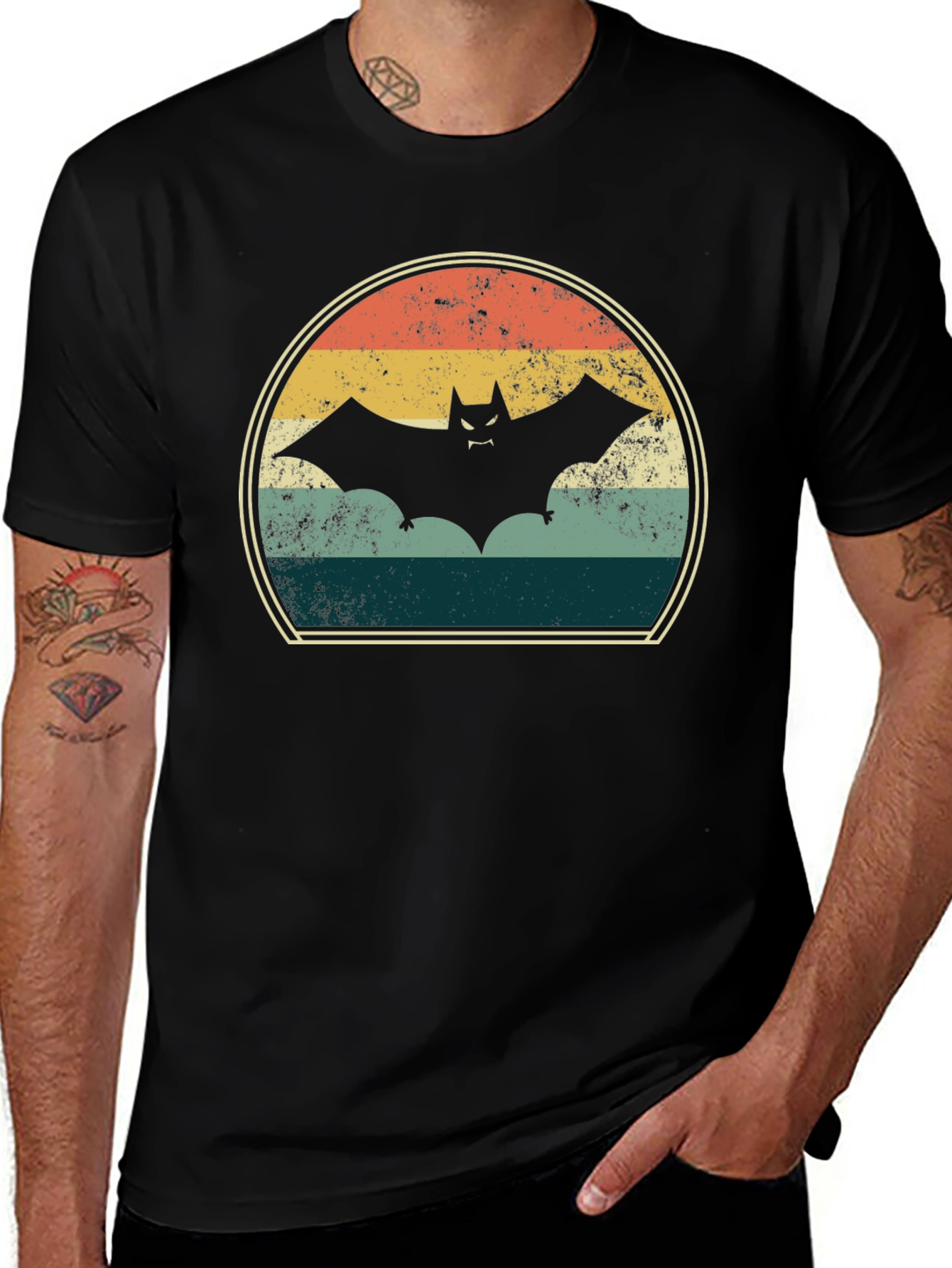 Variant 5 of Retro Bat Graphic T-Shirt - Vintage Halloween Style