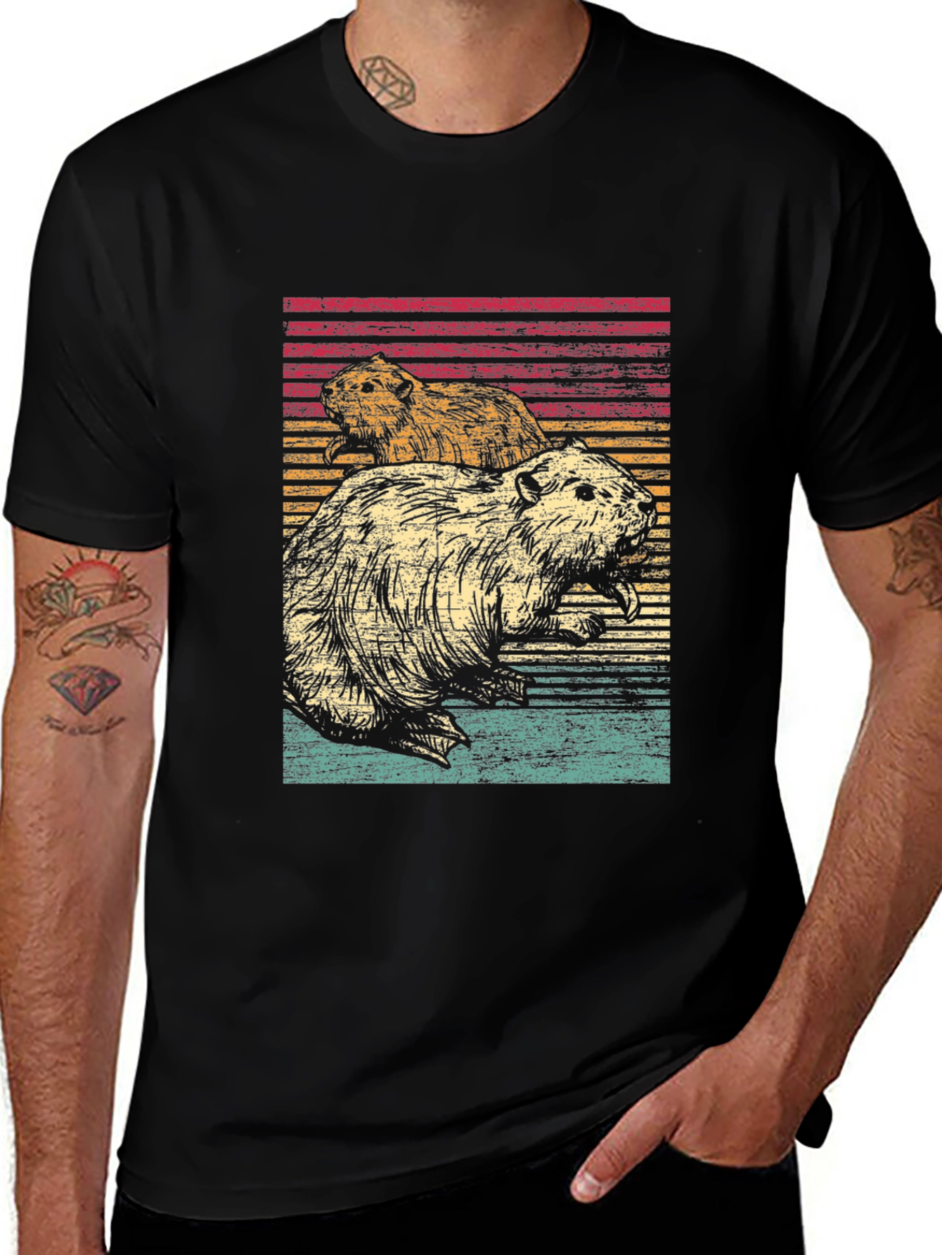 Variant 10 of Retro Beaver Graphic Tee - Men's Black T-Shirt