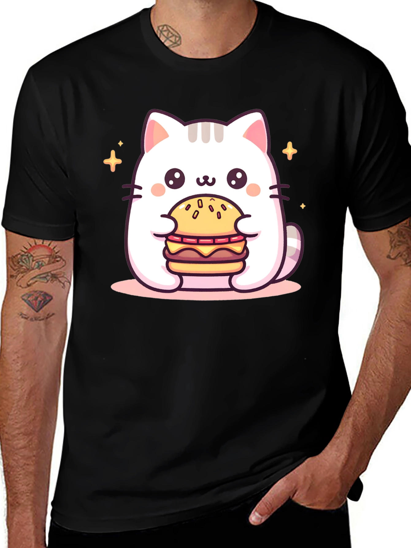 Variant 9 of Kawaii Cat Burger T-Shirt - Cute Anime Tee