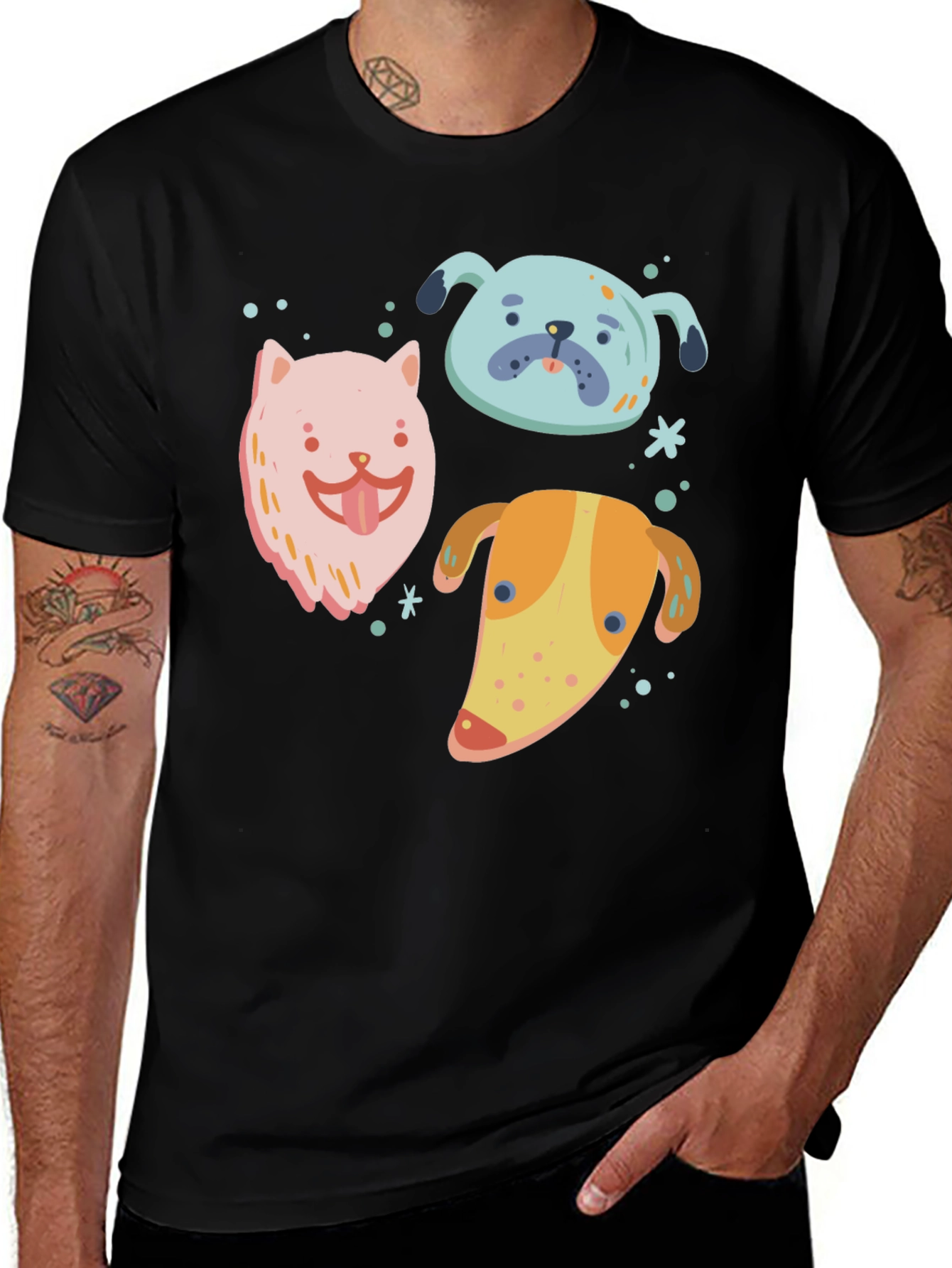 Variant 5 of Fun Dog Faces Graphic Tee - Black Cotton T-Shirt