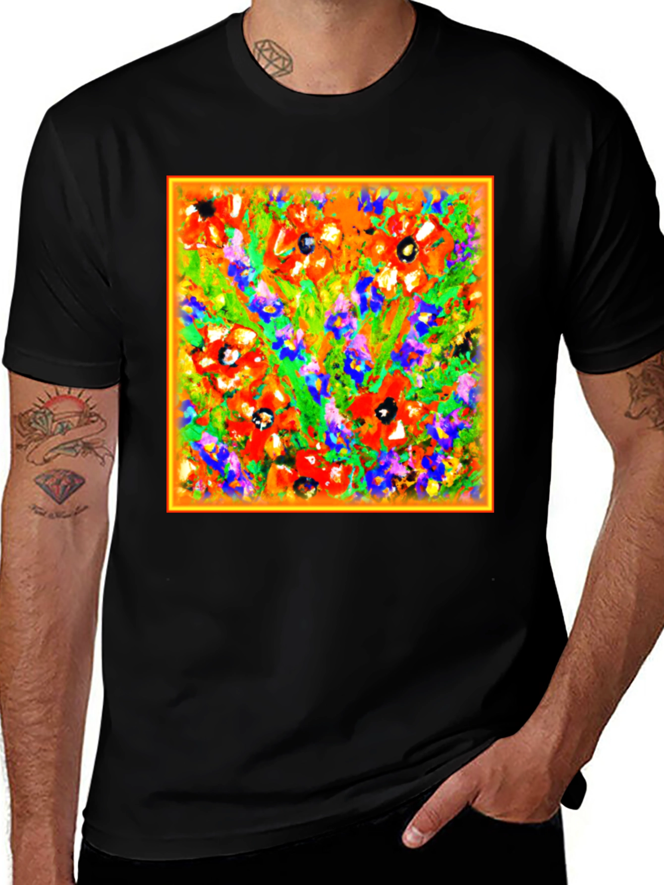 Variant 26 of Floral Art Print Black Tee - Vivid & Bold