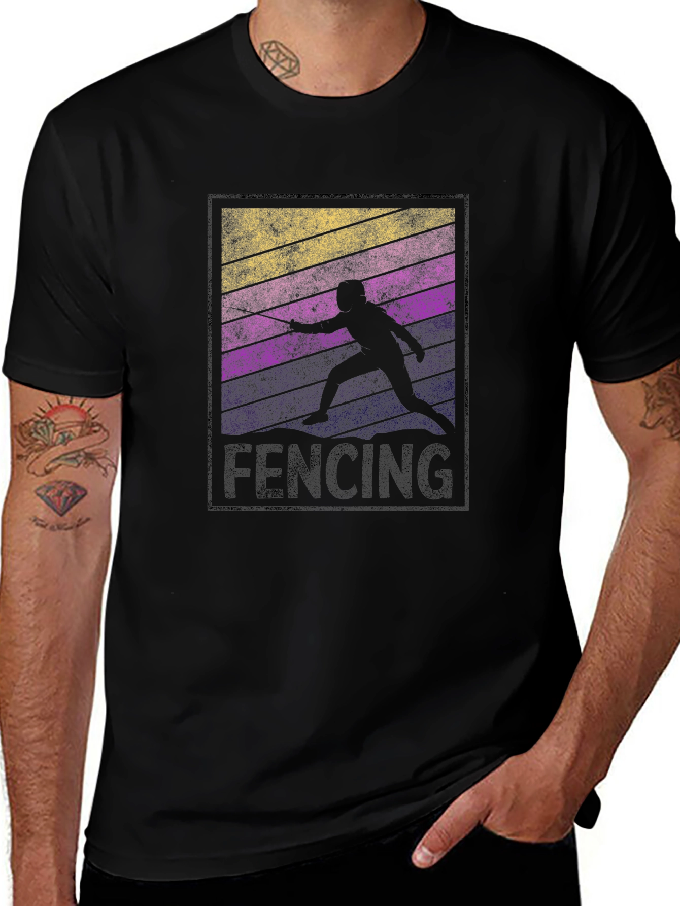 Variant 13 of Retro Fencing Silhouette Graphic T-Shirt