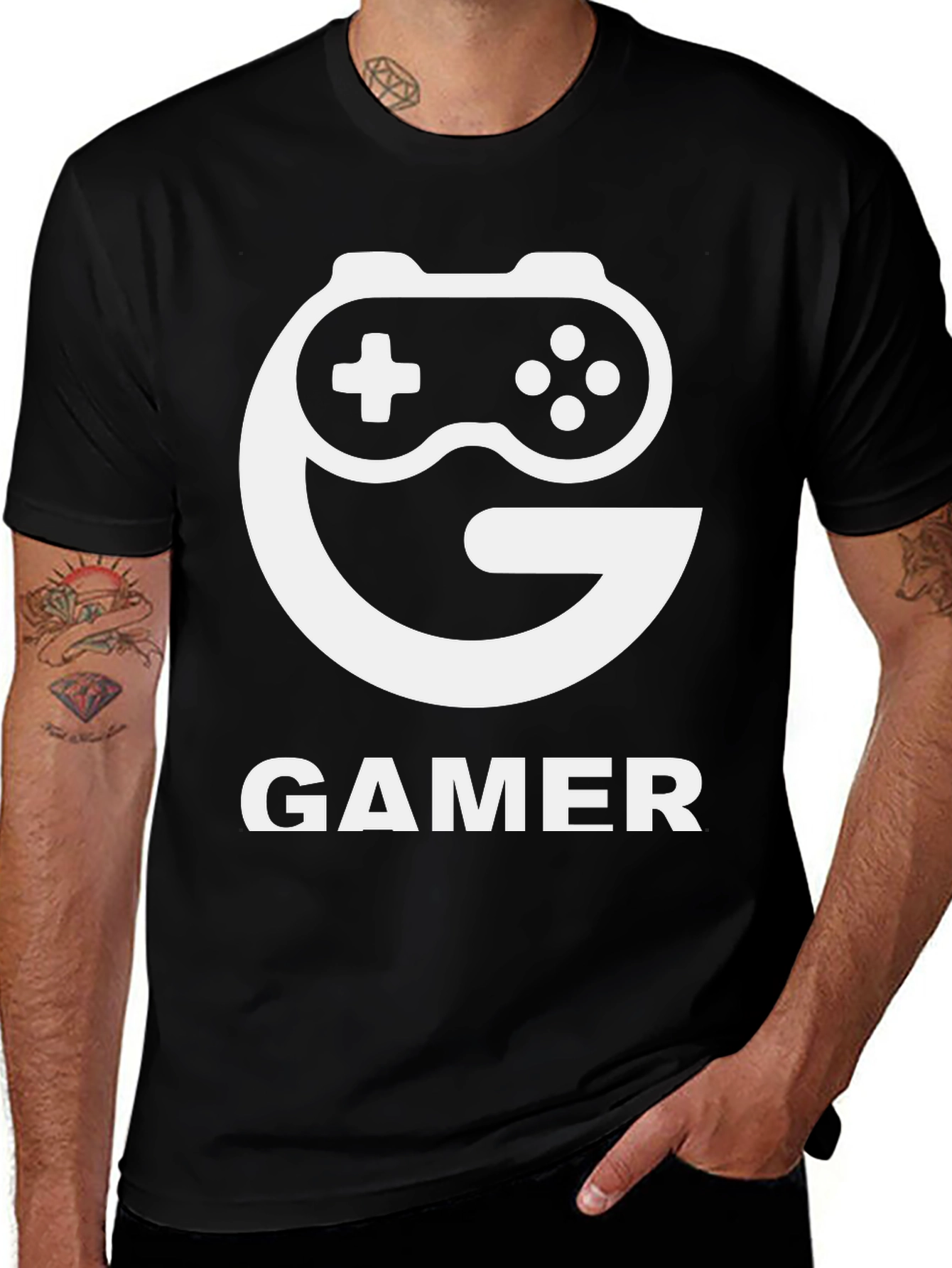 Gamer Graphic T-Shirt - Black Cotton Tee with Controller Design