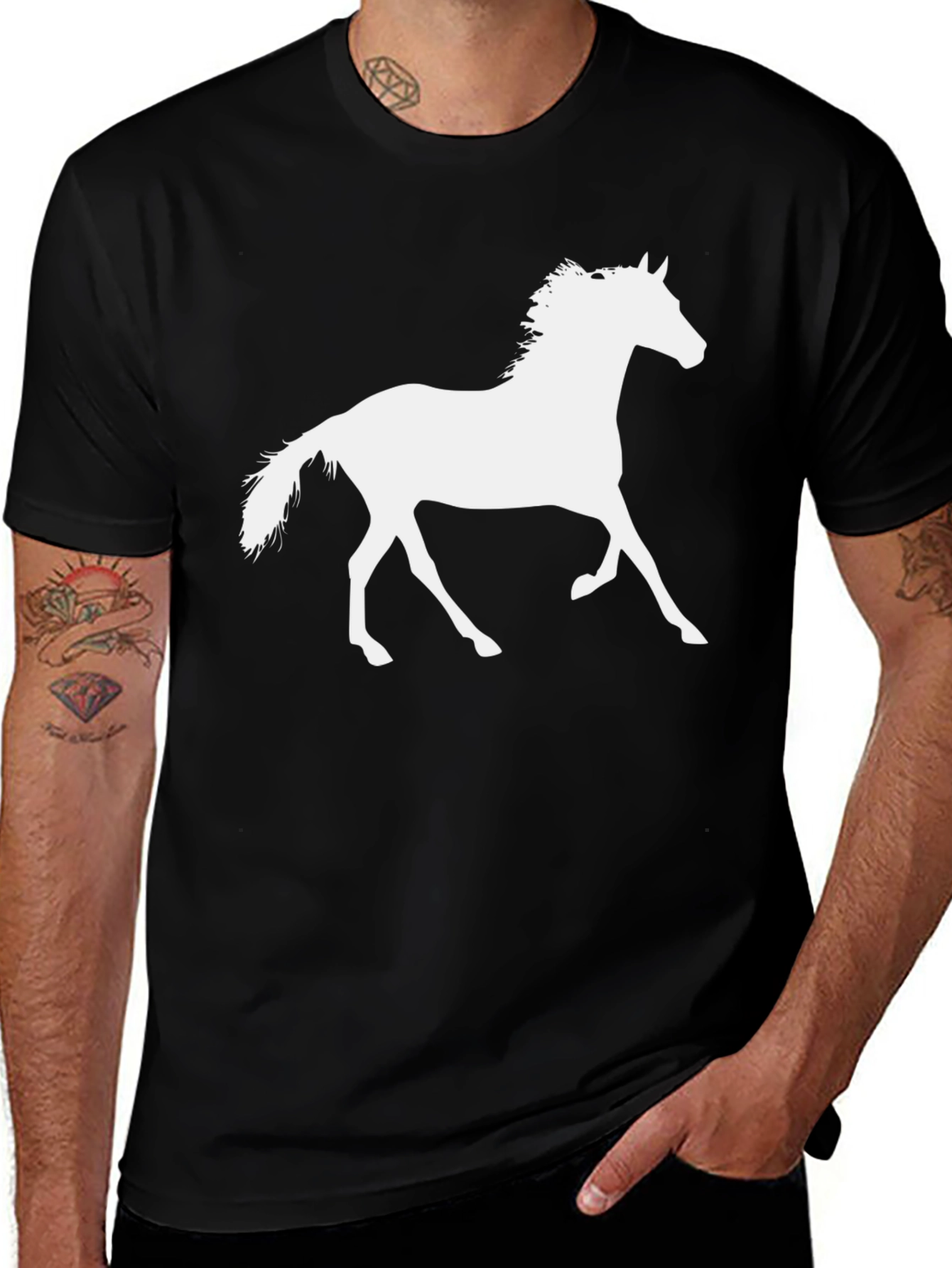 Variant 24 of Horse Graphic Tee - Black Cotton Casual T-Shirt