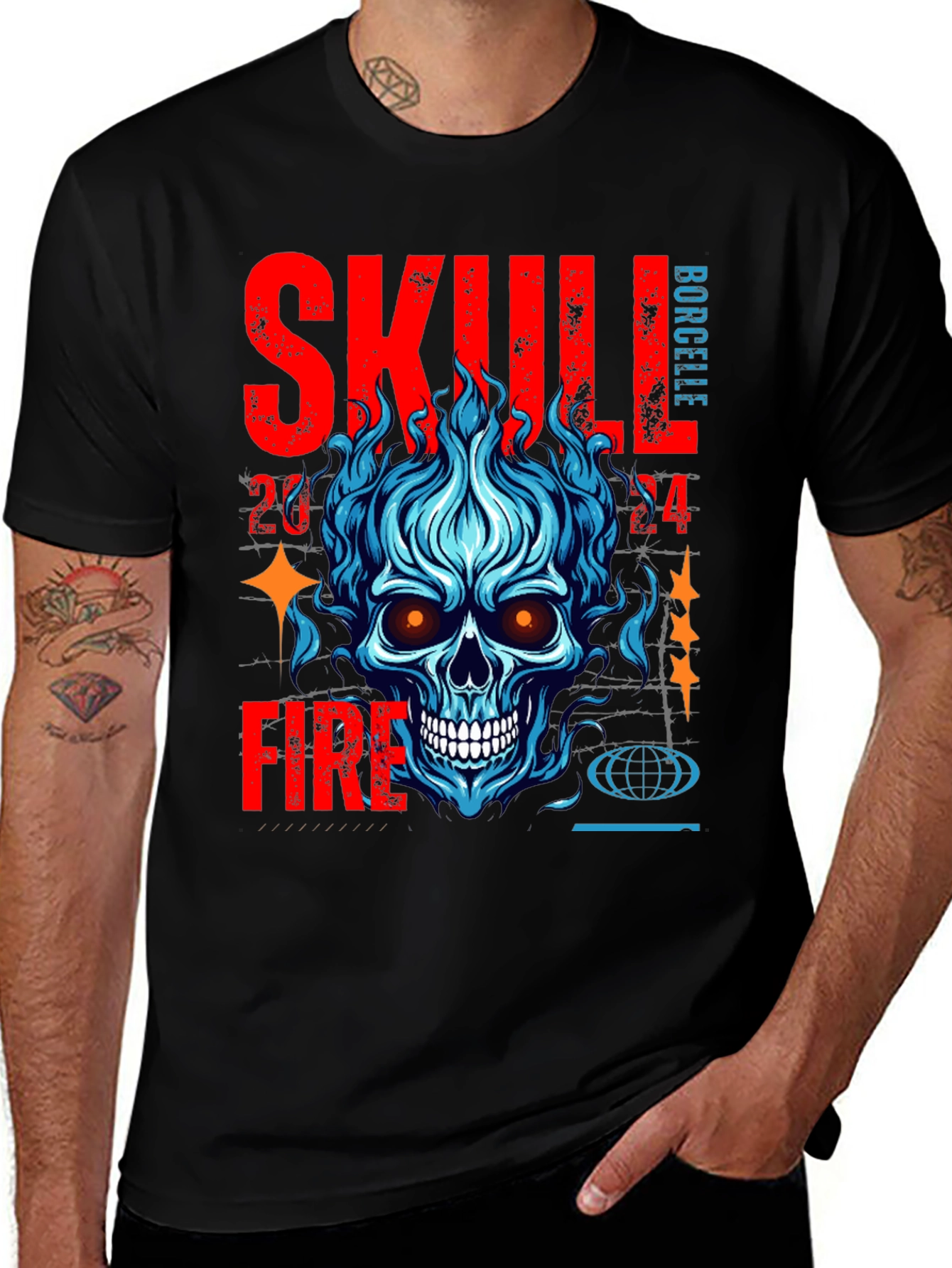 Skull Fire Graphic Print T-Shirt