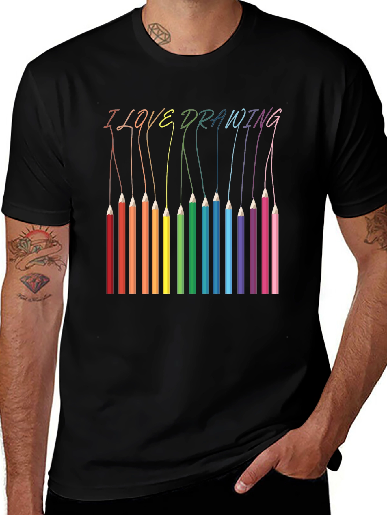 I Love Drawing T-Shirt - Rainbow Pencils Art Tee