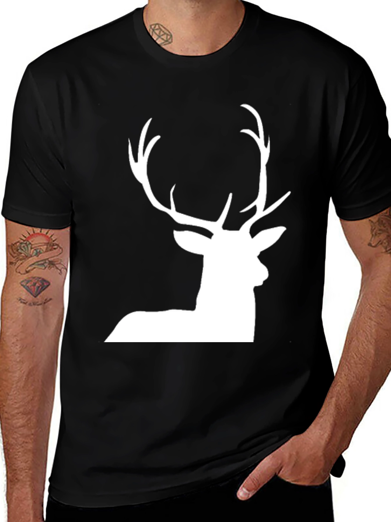 Variant 30 of Deer Graphic Tee - Black Cotton T-Shirt