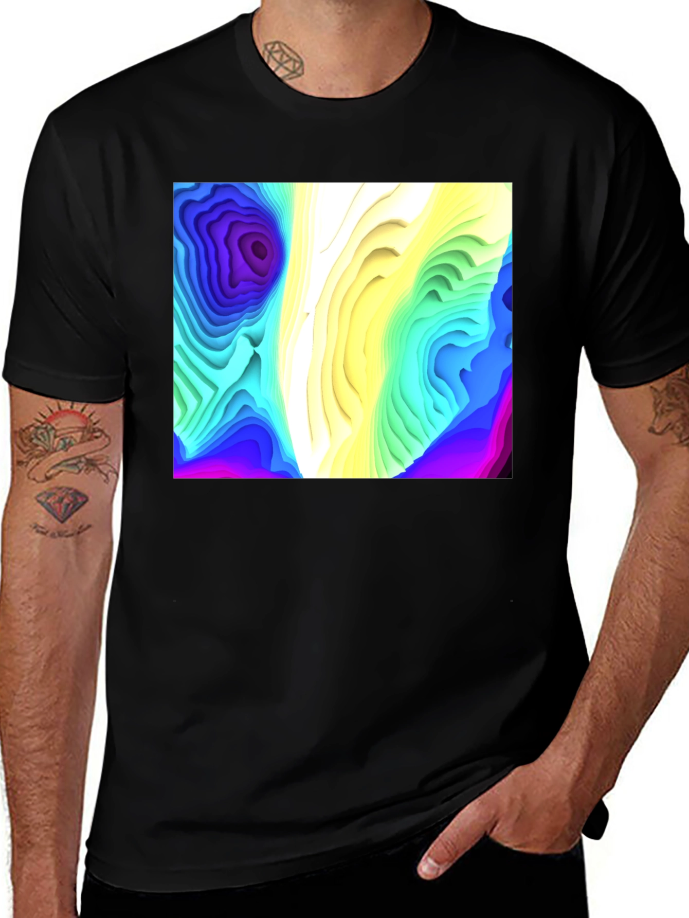 Variant 18 of Abstract Topographic Graphic Black T-Shirt