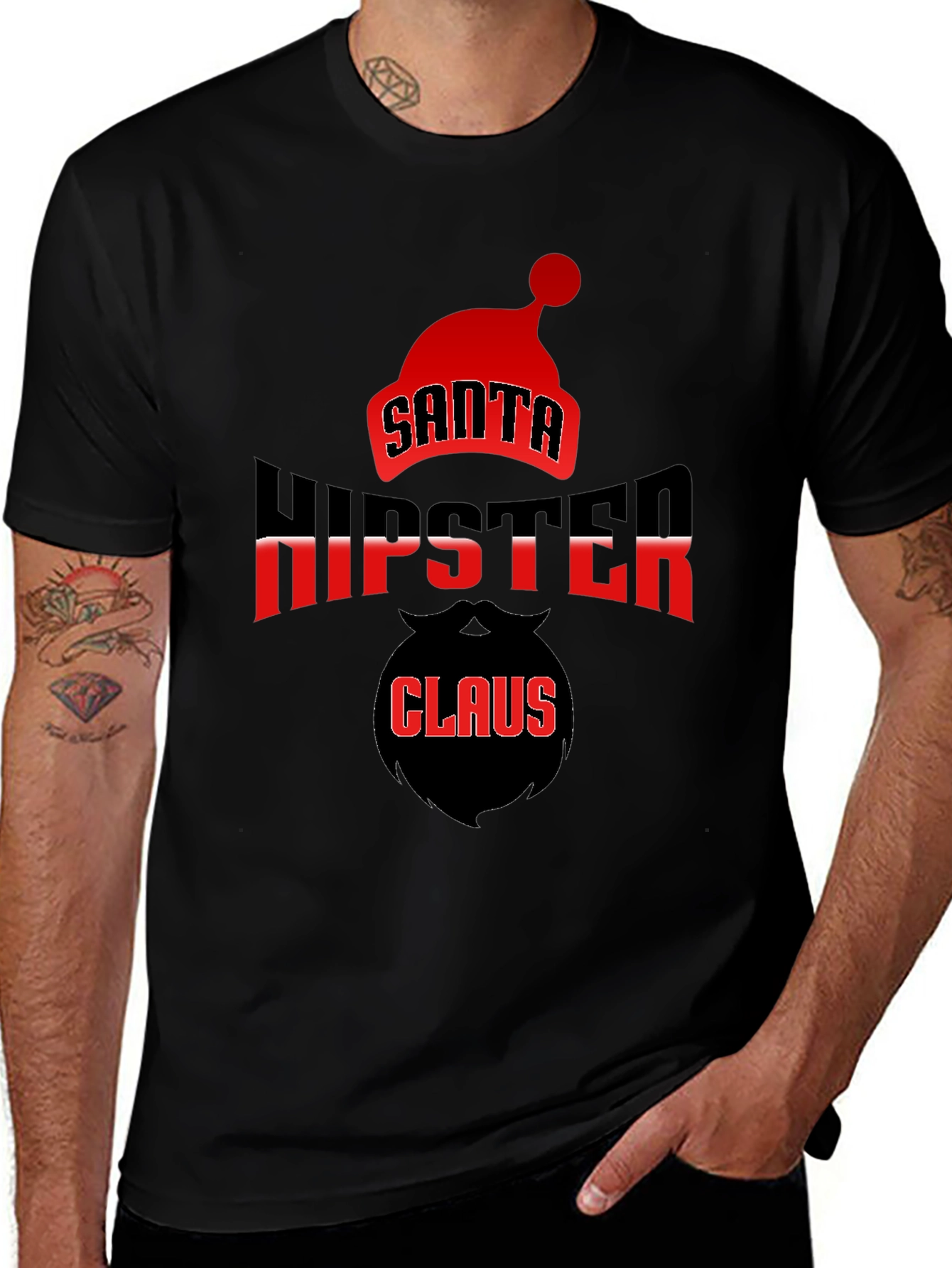 Santa Hipster Claus Black T-Shirt