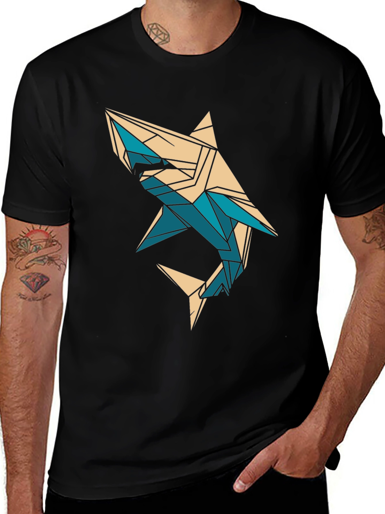 Variant 24 of Geometric Shark Graphic T-Shirt - Black