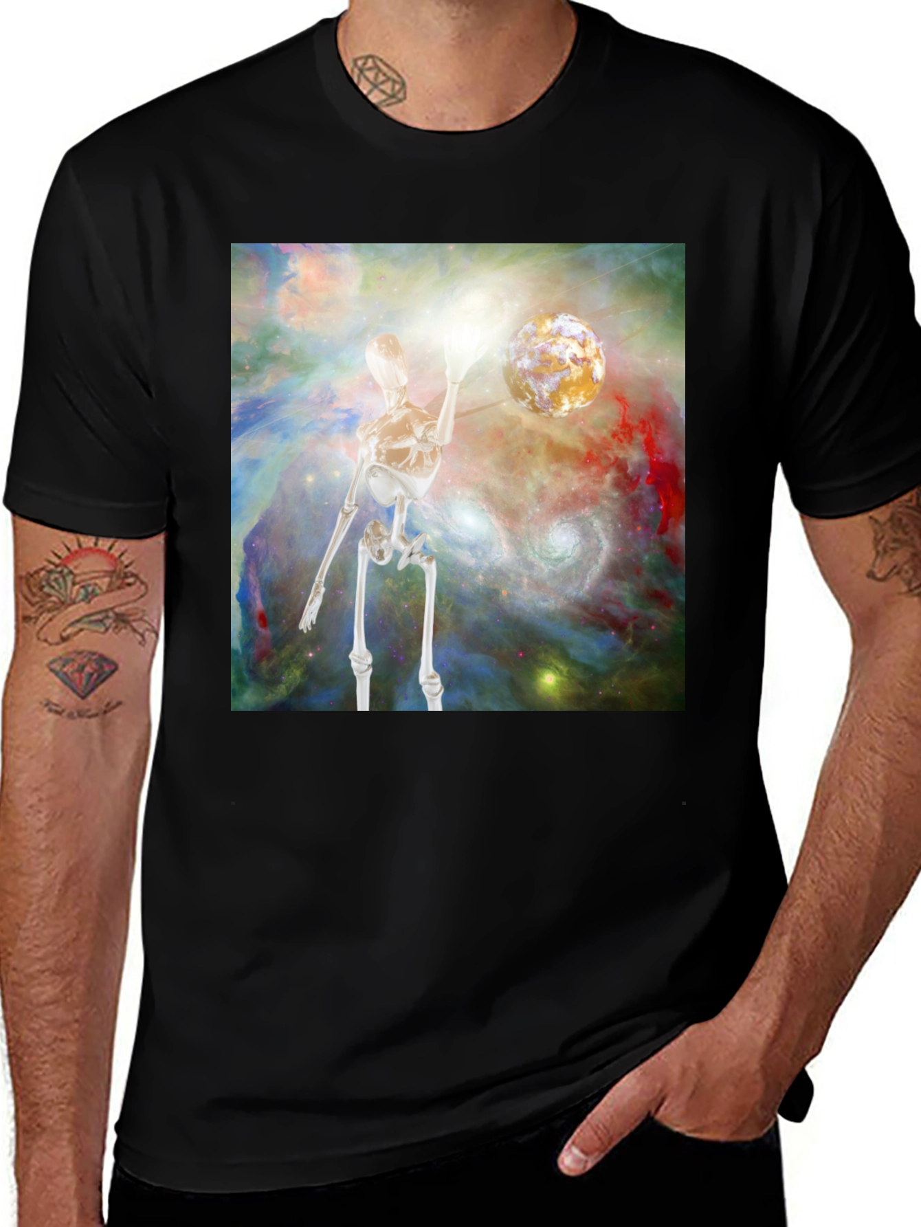 Cosmic Skeleton T-Shirt - Surreal Art Tee