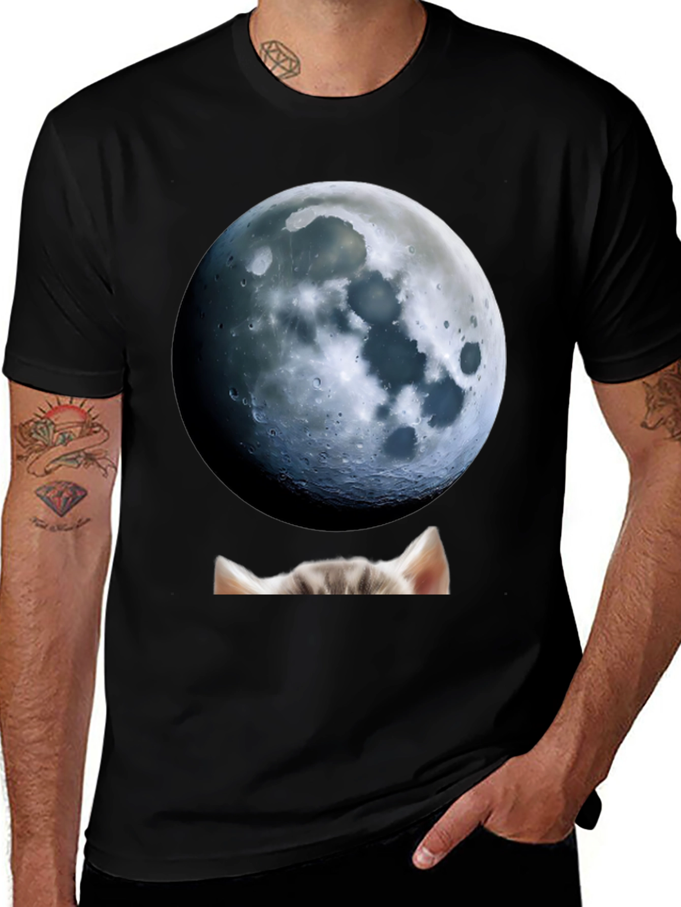 Variant 13 of Moon Cat Peek T-Shirt - Black