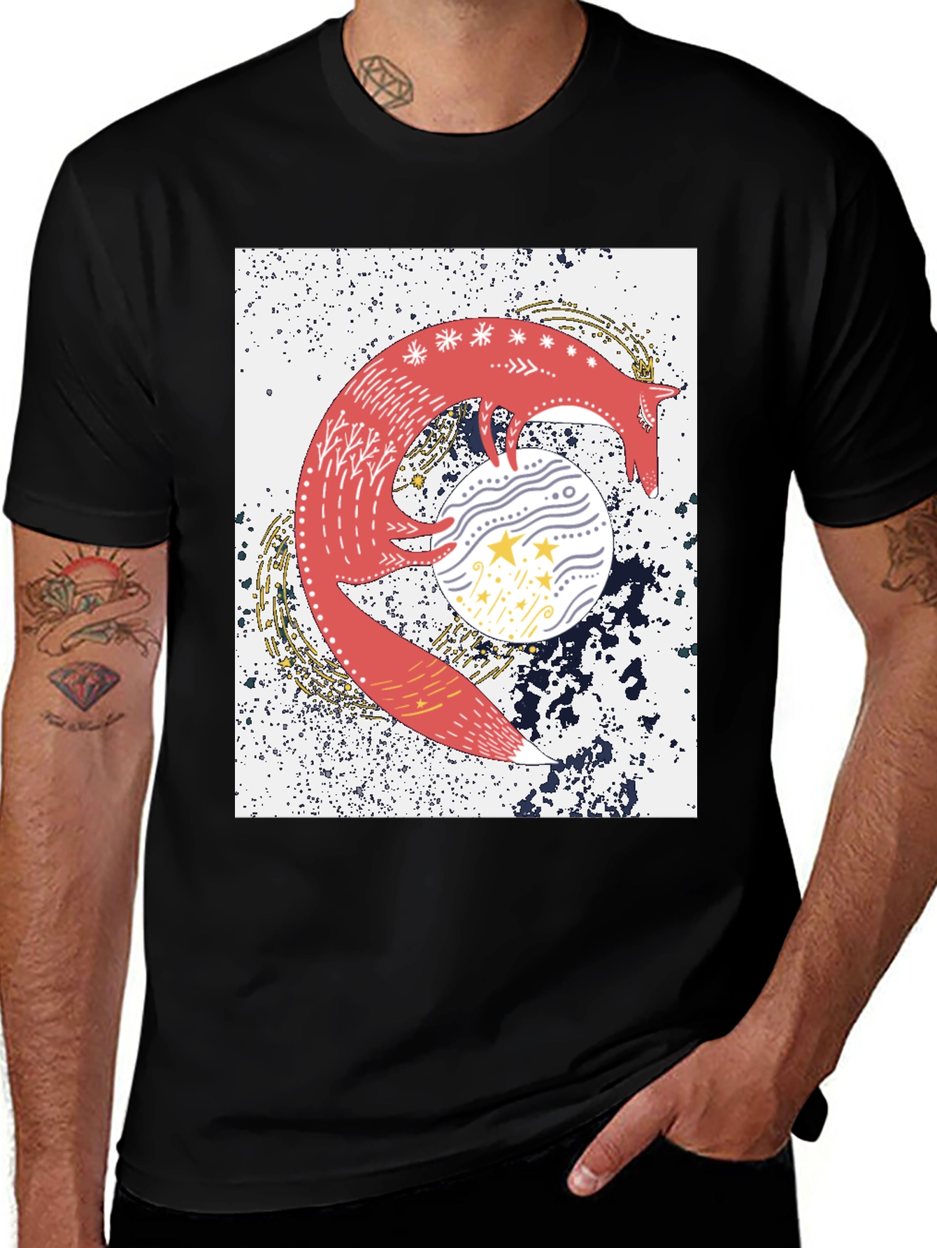 Variant 4 of Fox and Moon Graphic Tee - Unique Design