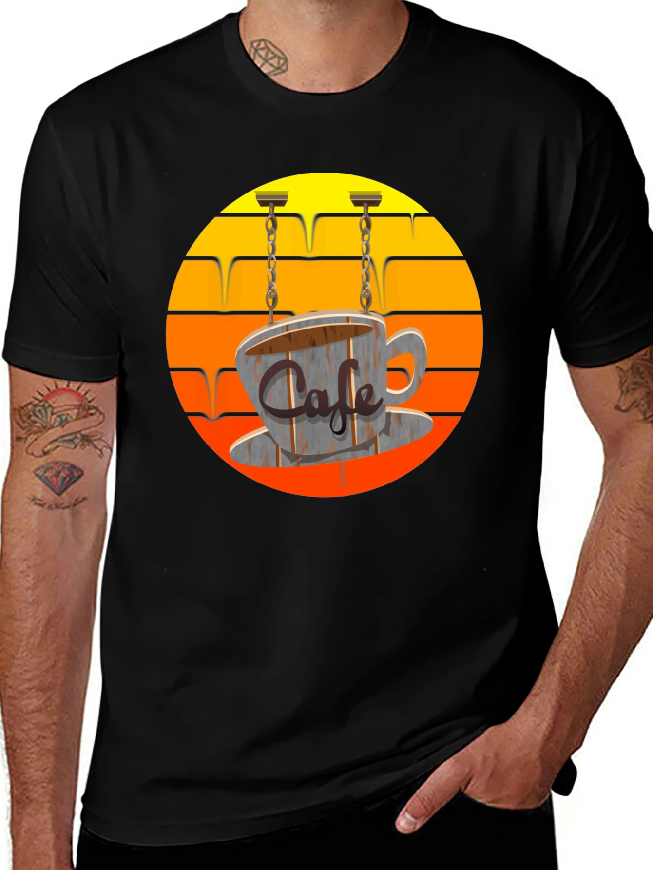 Variant 3 of Cafe Coffee Cup T-Shirt Retro Sunset Graphic Tee
