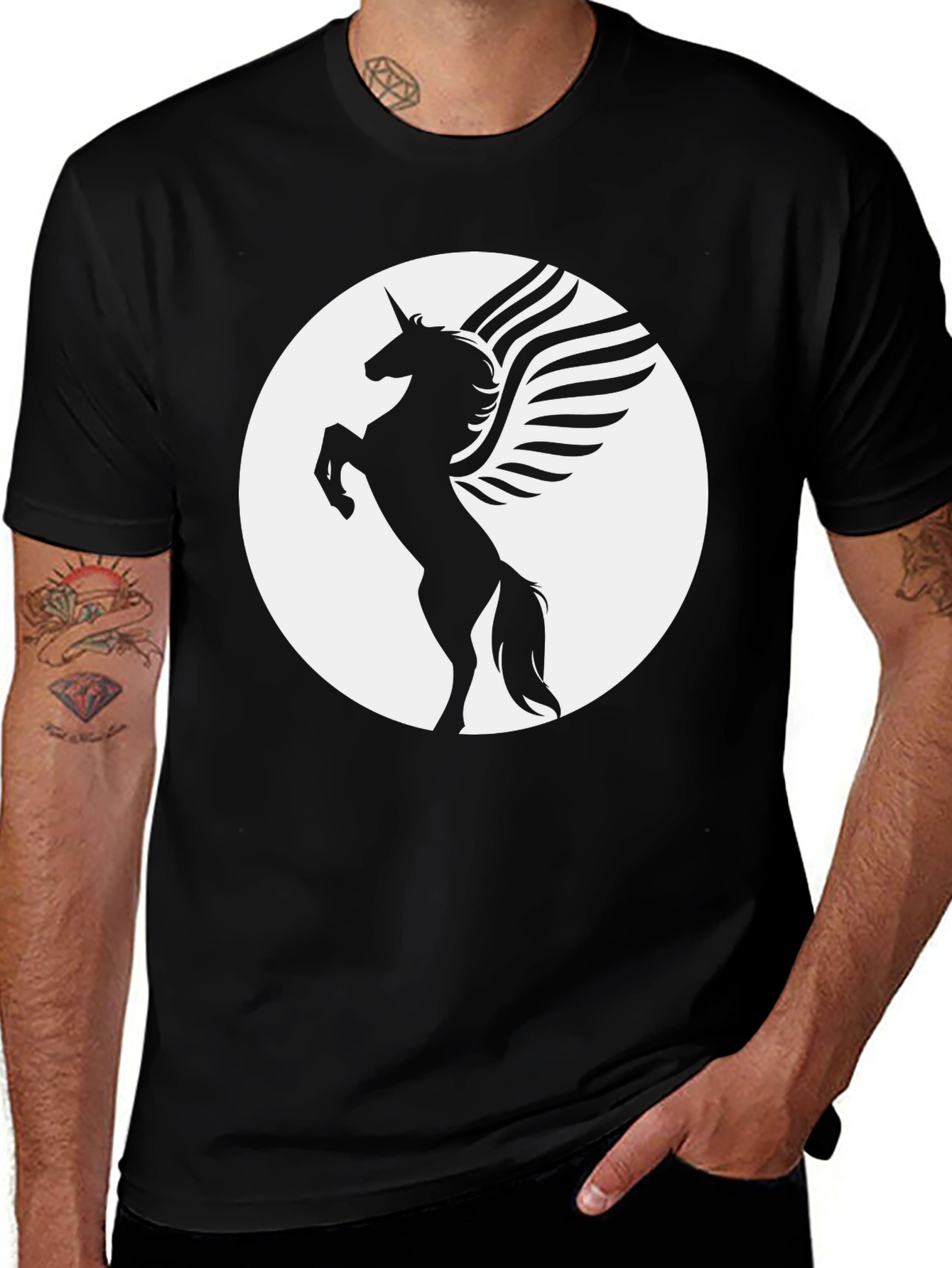 Variant 25 of Unicorn Pegasus Graphic Tee - Black Cotton Comfort