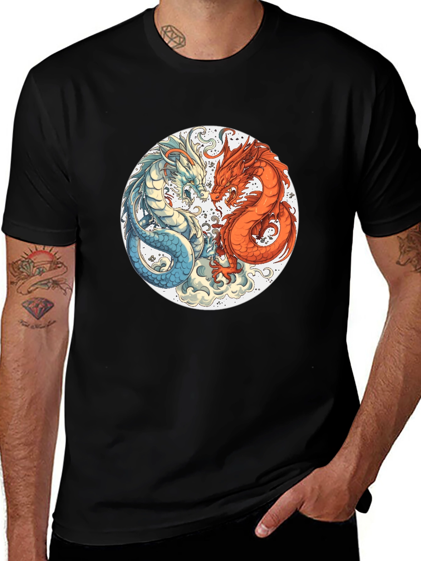 Variant 4 of Yin Yang Dragons Graphic Tee - Black T-Shirt