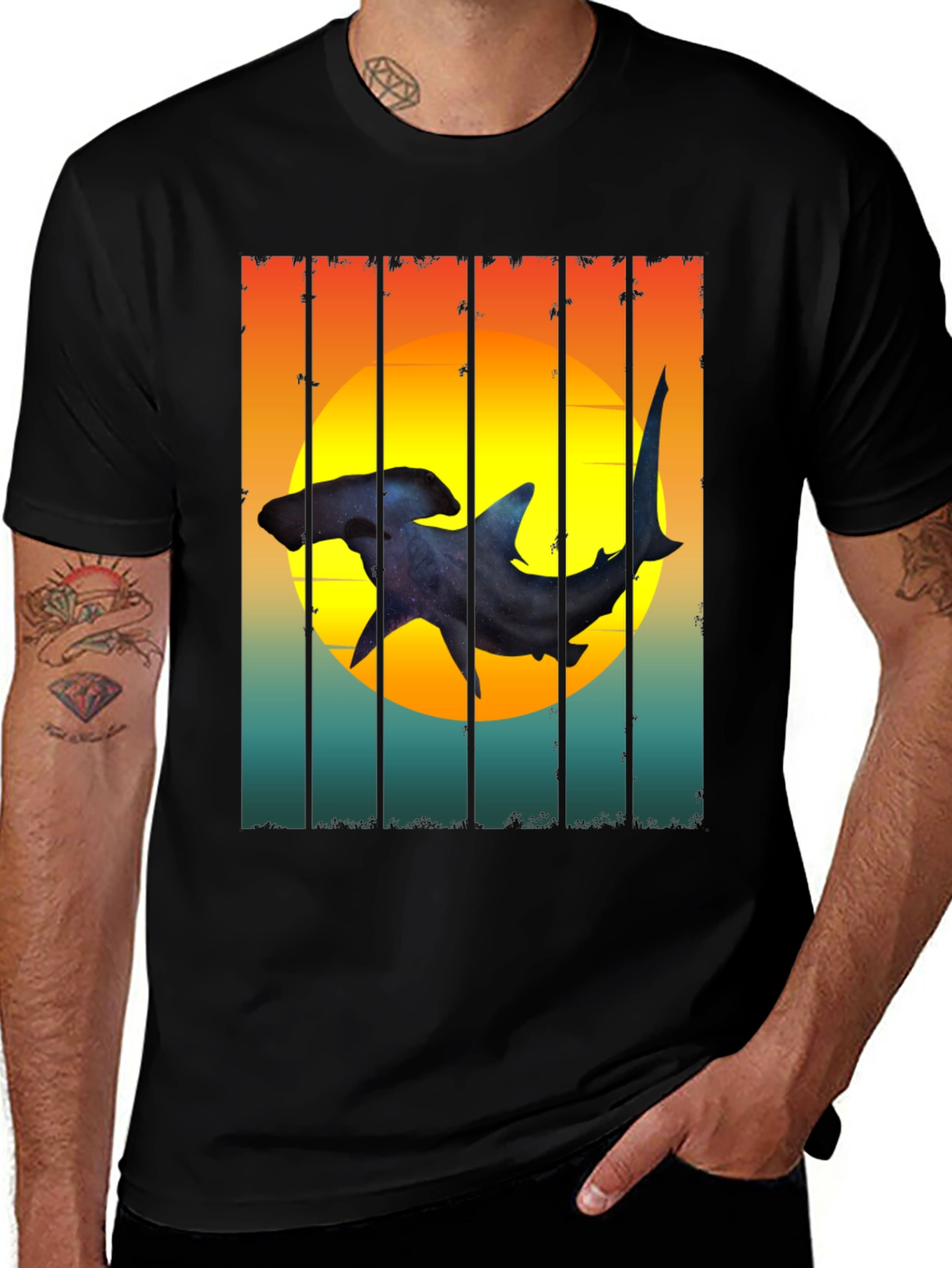 Variant 9 of Hammerhead Shark Sunset Graphic Tee