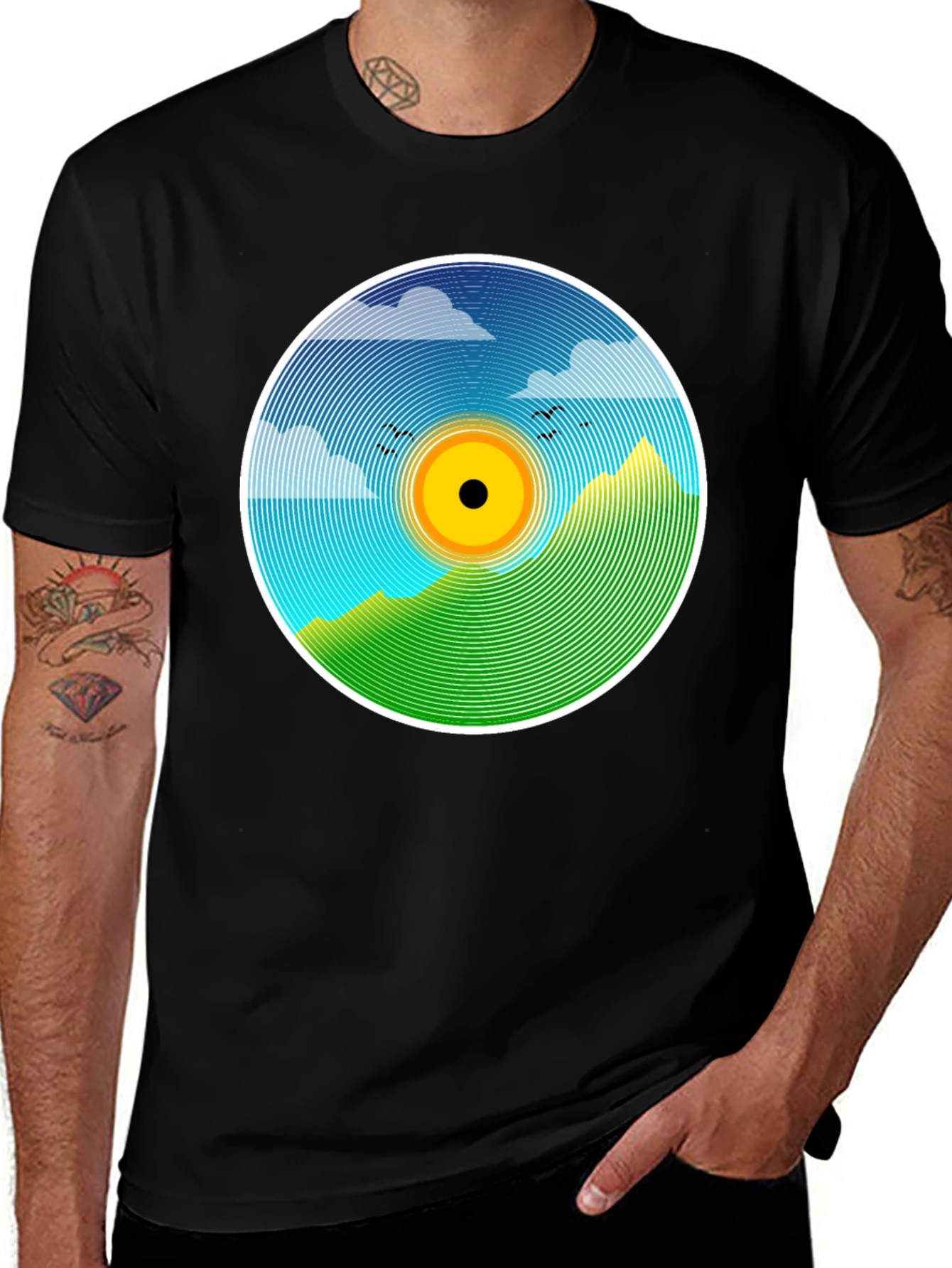 Variant 12 of Nature Scene Vinyl Graphic Tee - Stylish Black T-Shirt