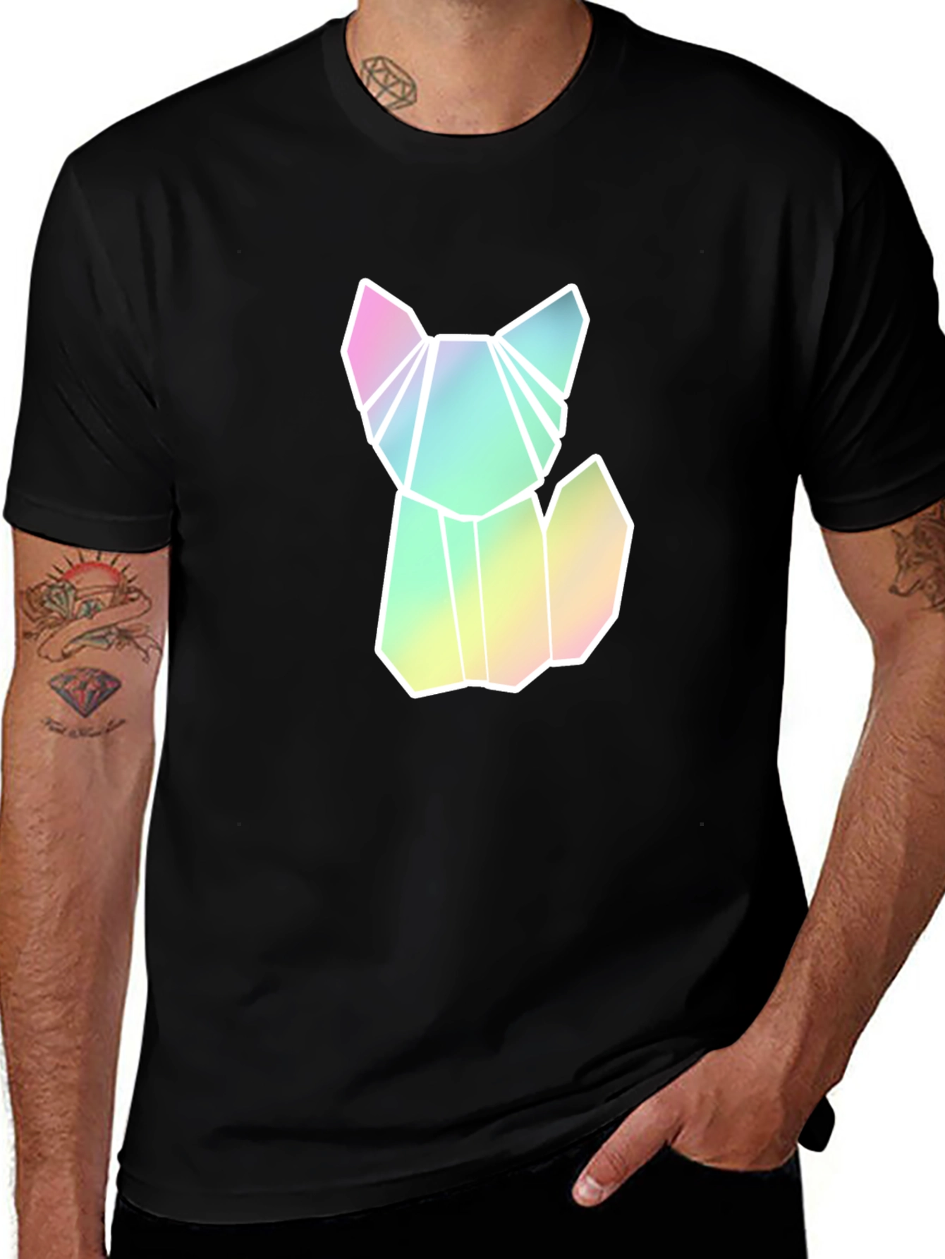 Variant 22 of Geometric Cat T-Shirt - Men's Black Tee